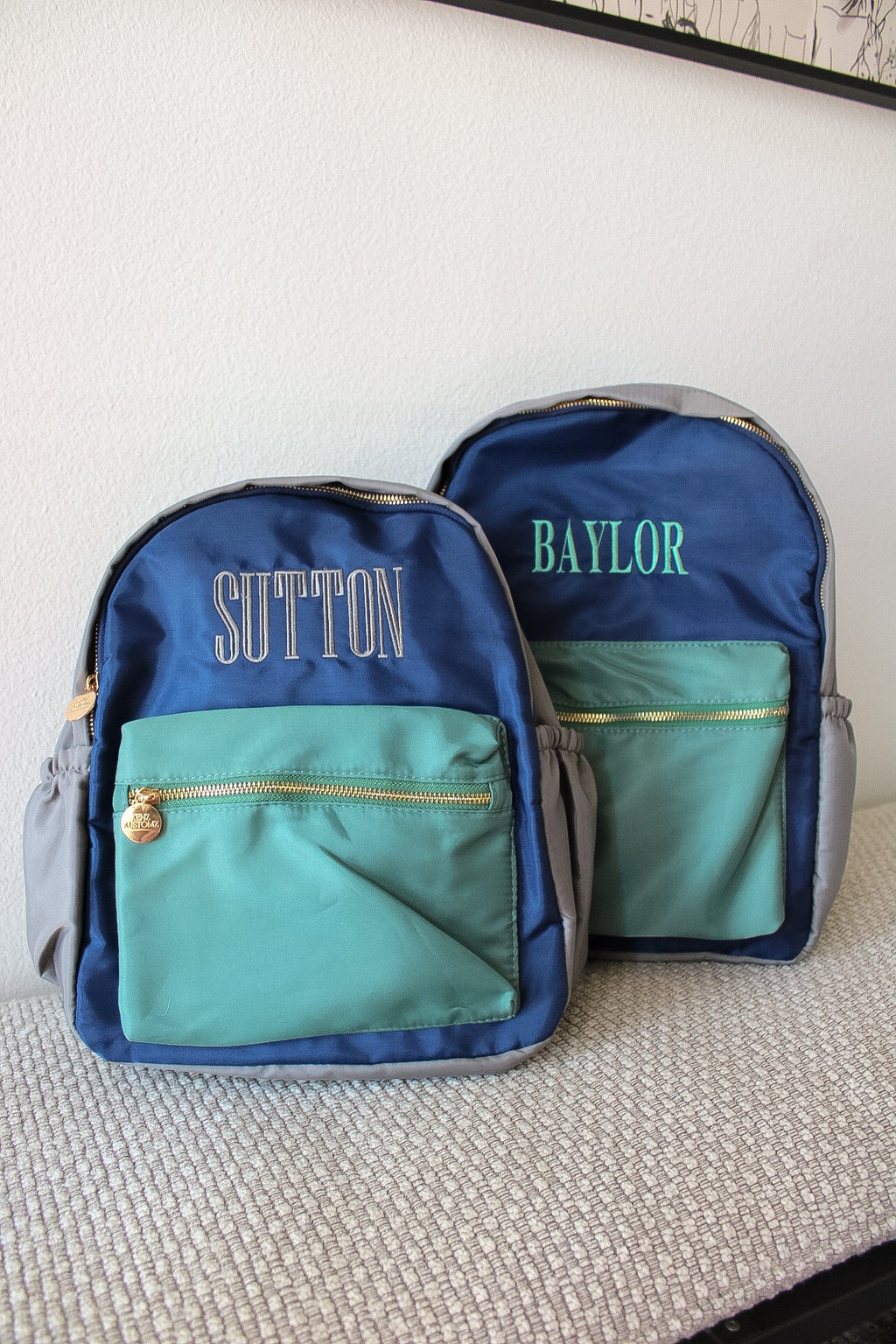 Green, Navy, + Grey Colorblock Backpack -PLAIN NO EMBROIDERY