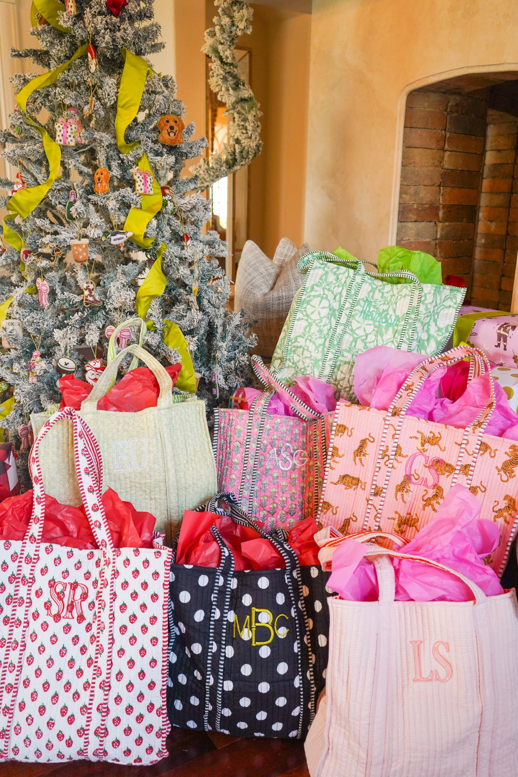 Quilted Block-Print Tote Bag