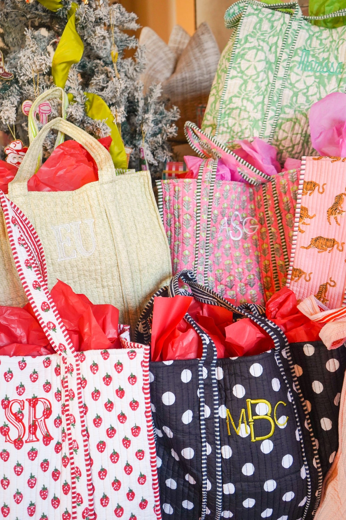 Quilted Block-Print Tote Bag
