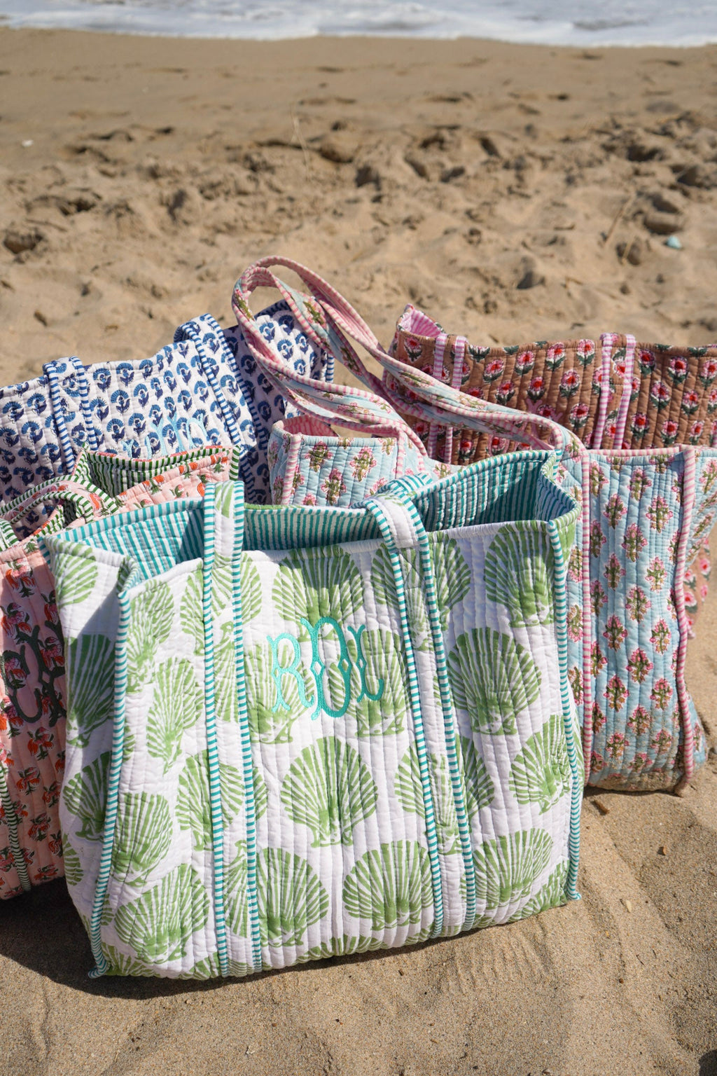 Quilted Block-Print Tote Bag