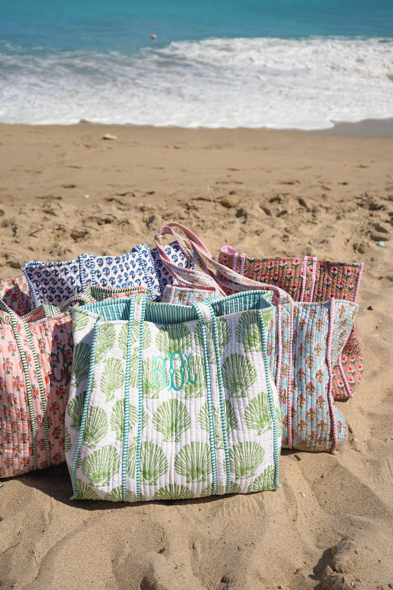 Quilted Block-Print Tote Bag