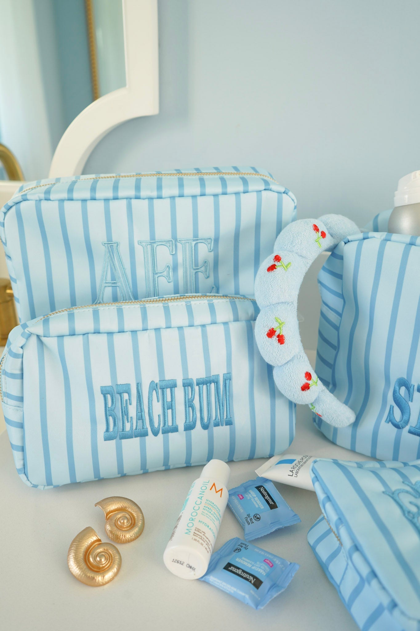 Nylon Striped Makeup Bag Collection