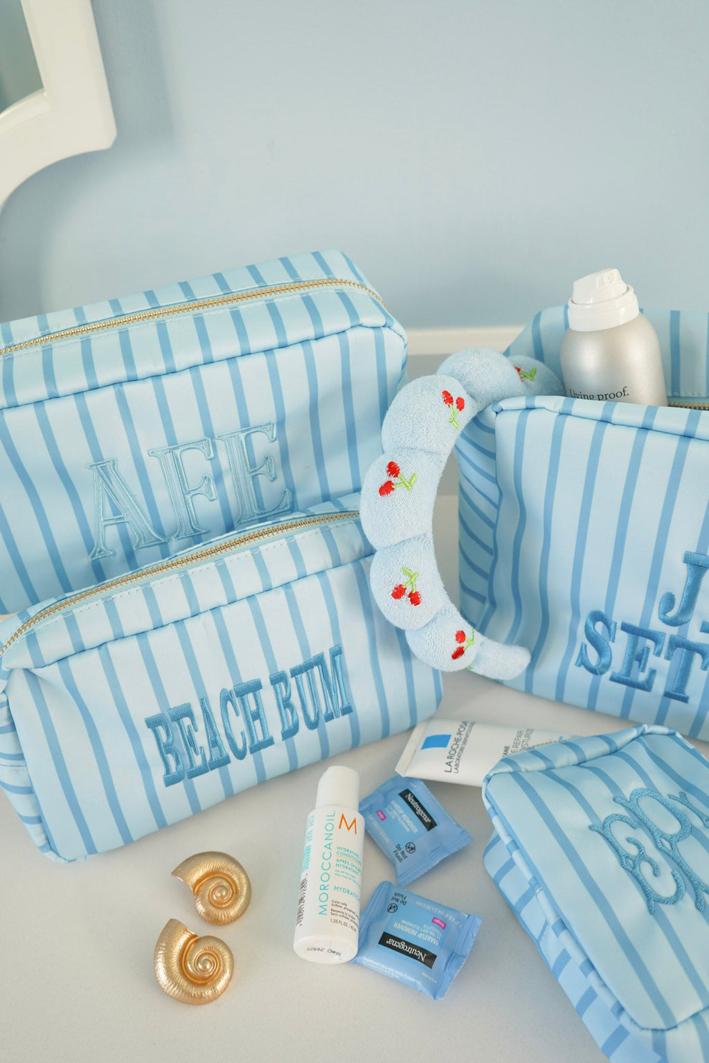 Nylon Striped Makeup Bag Collection