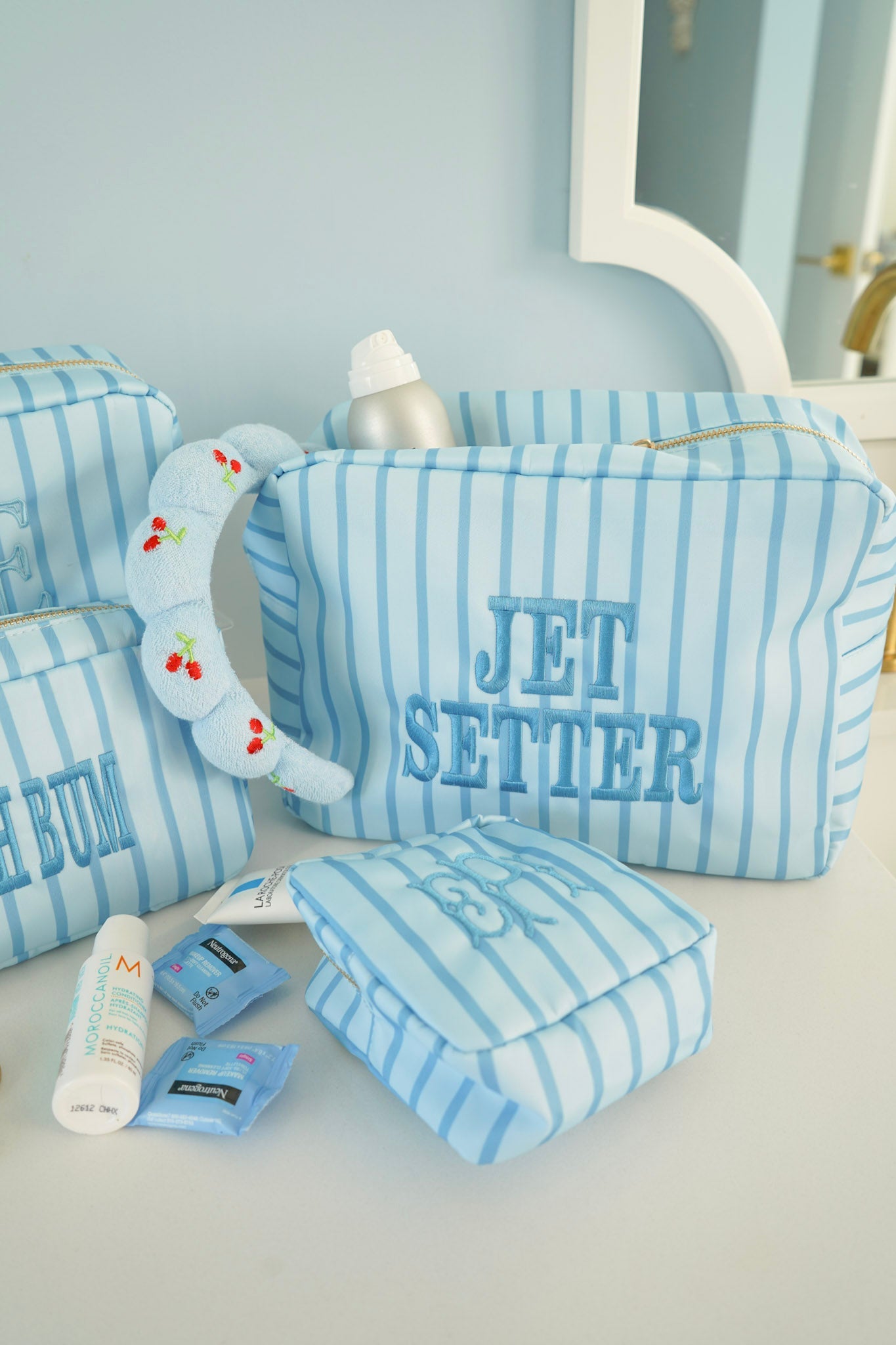 Nylon Striped Makeup Bag Collection