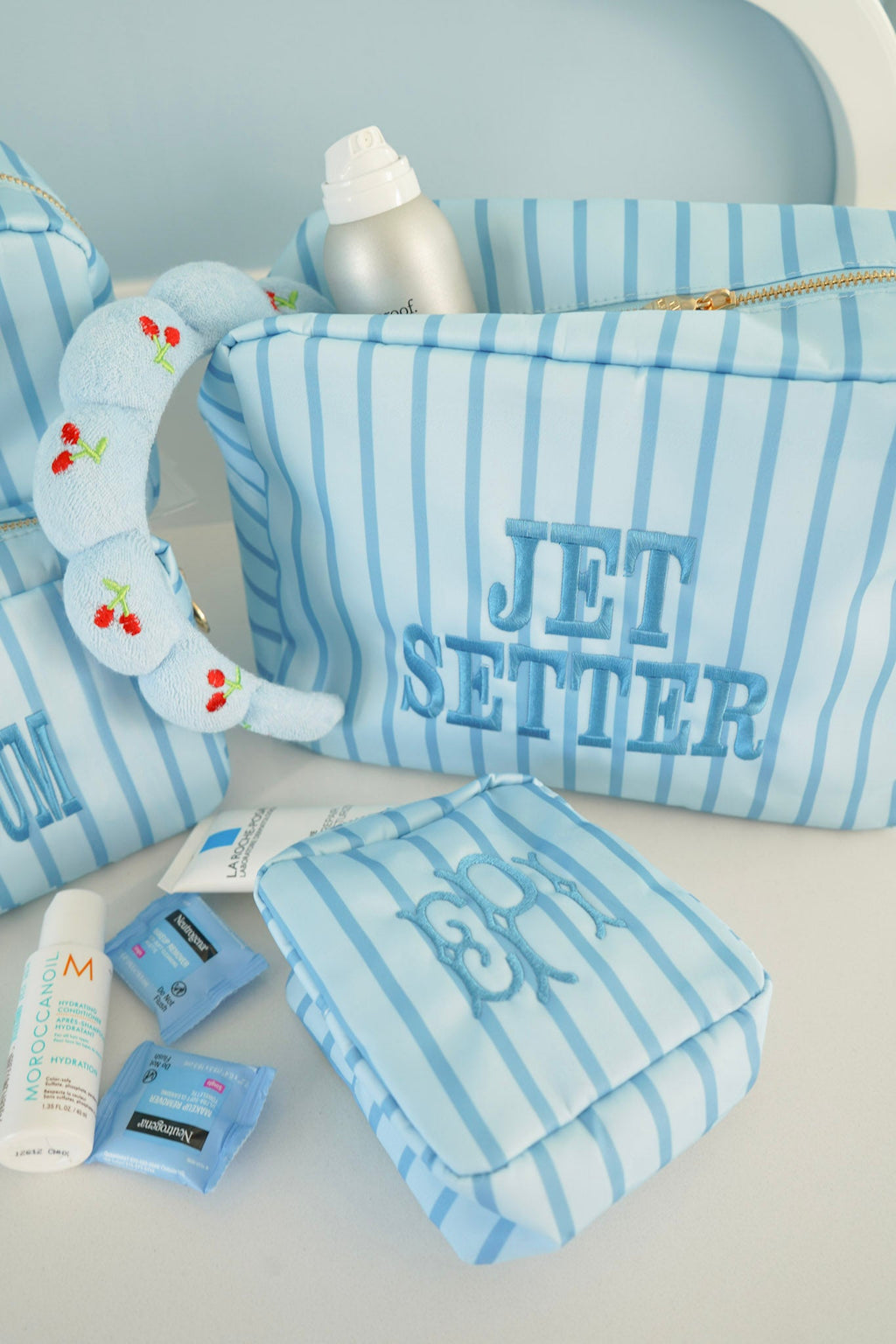 Nylon Striped Makeup Bag Collection