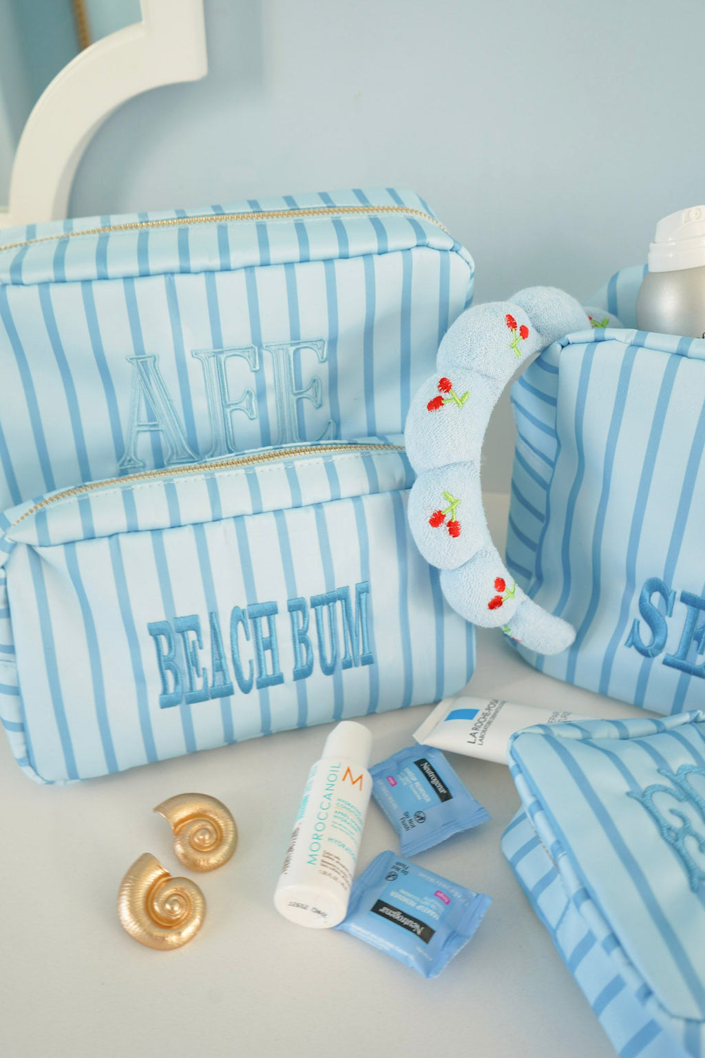 Nylon Striped Makeup Bag Collection