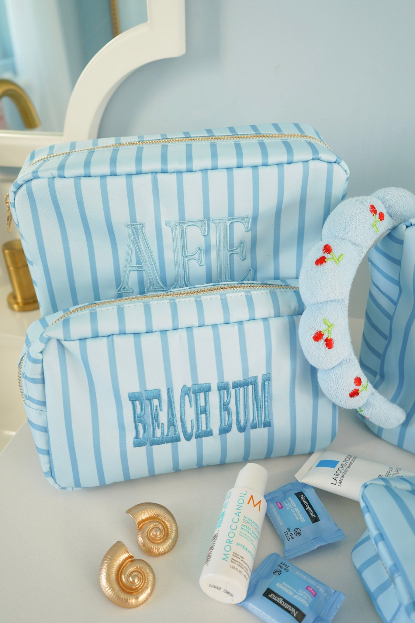 Nylon Striped Makeup Bag Collection
