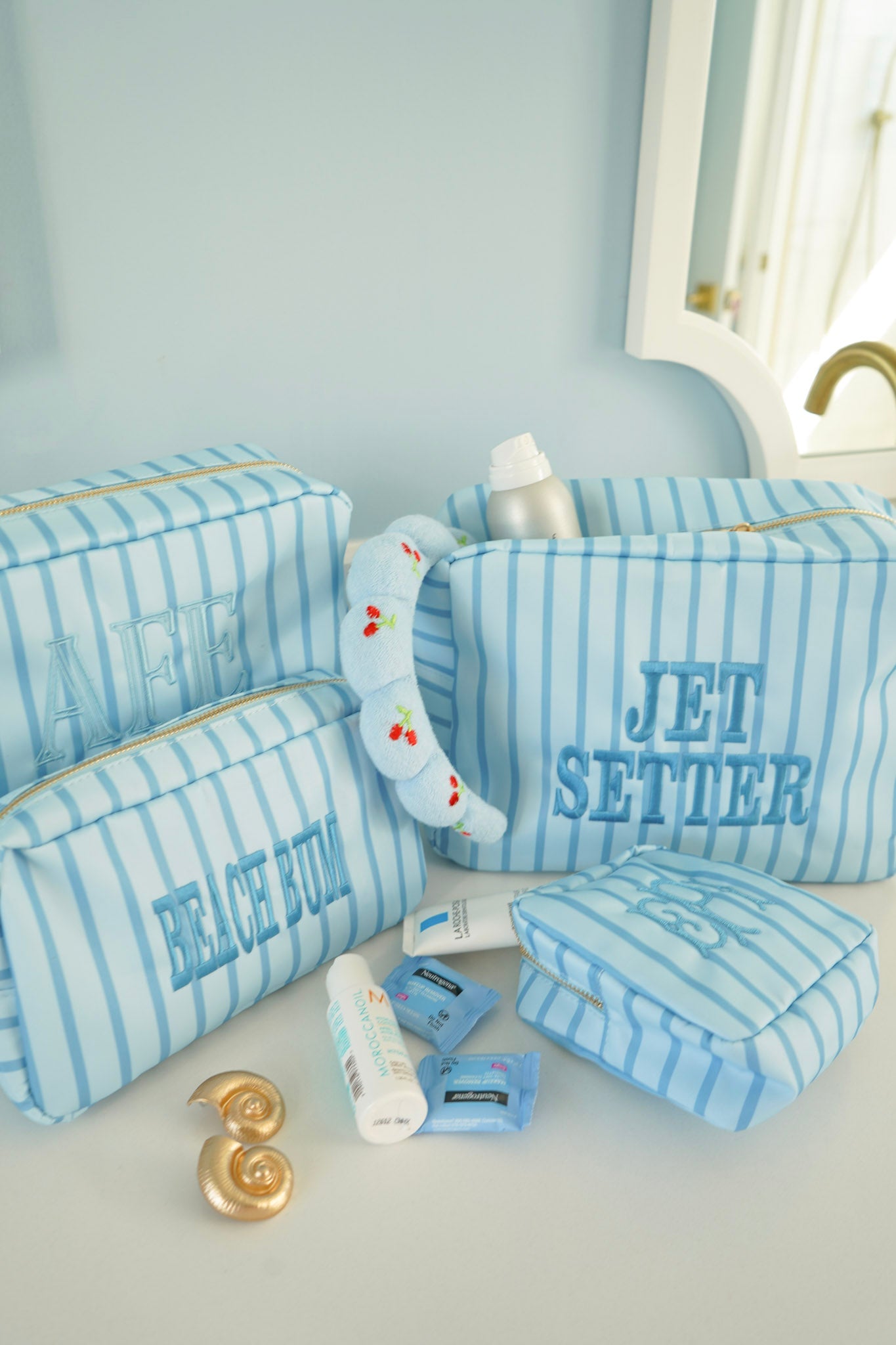 Nylon Striped Makeup Bag Collection
