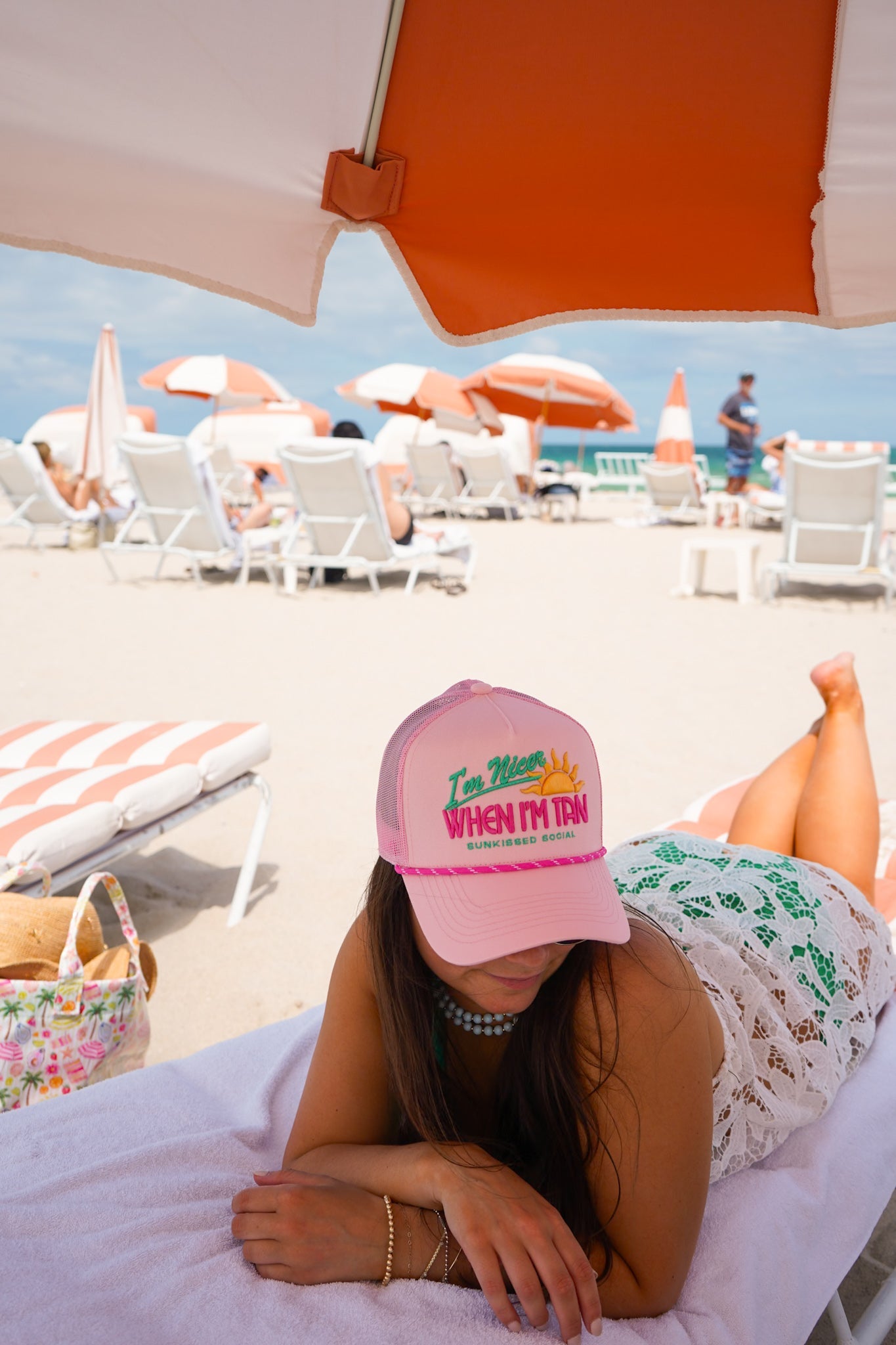 I’m Nicer when I’m Tan - Pink Canvas Trucker Hat