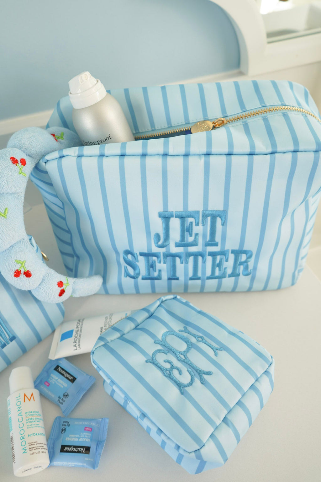 Nylon Striped Makeup Bag Collection
