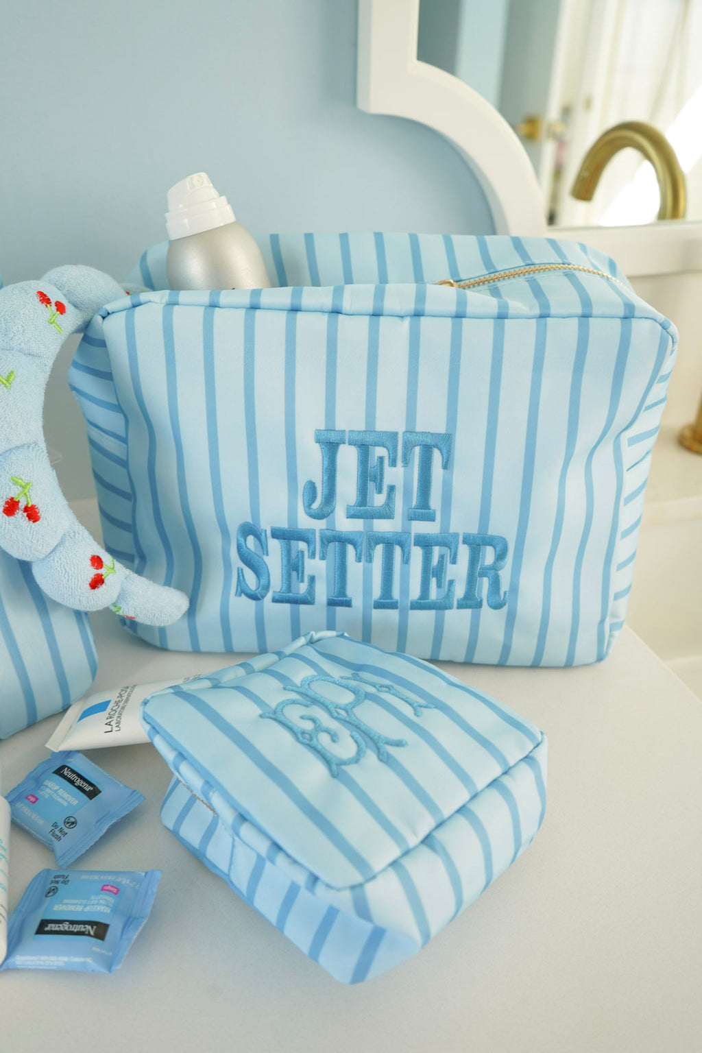 Nylon Striped Makeup Bag Collection