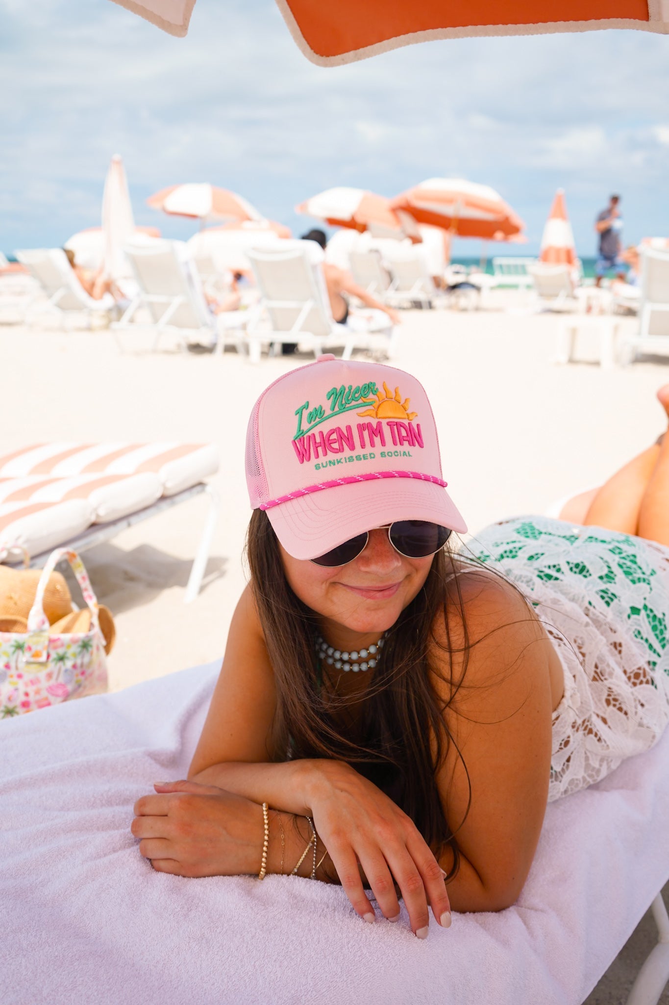 I’m Nicer when I’m Tan - Pink Canvas Trucker Hat