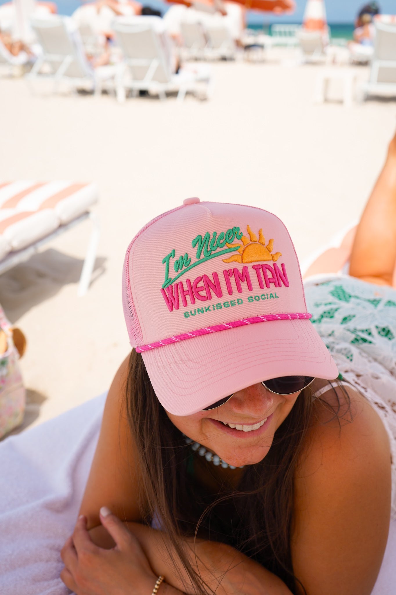 I’m Nicer when I’m Tan - Pink Canvas Trucker Hat