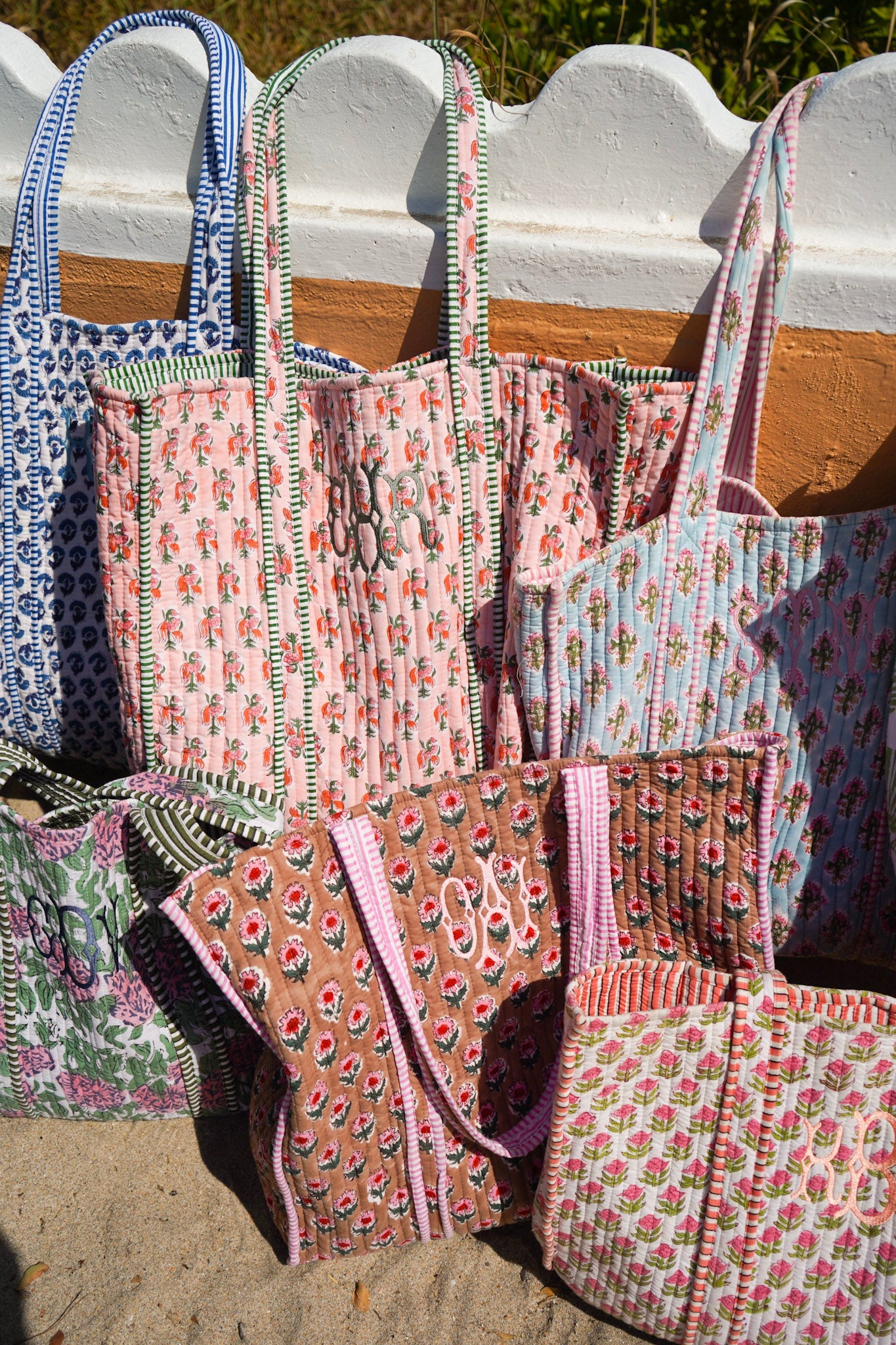Quilted Block-Print Tote Bag