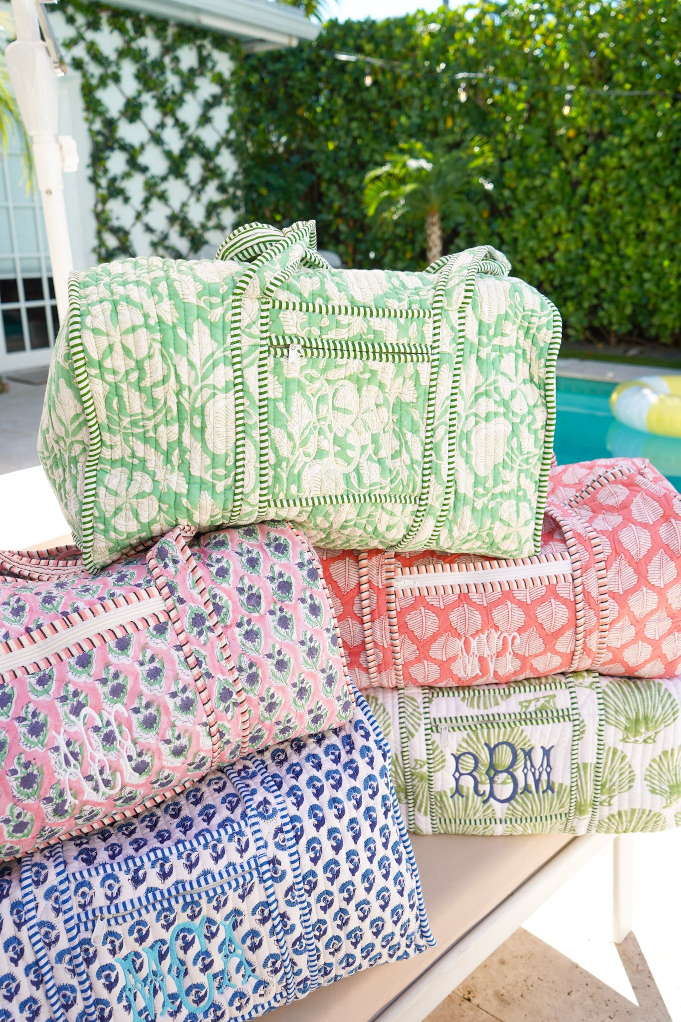 Quilted Block-Print Duffel Bag