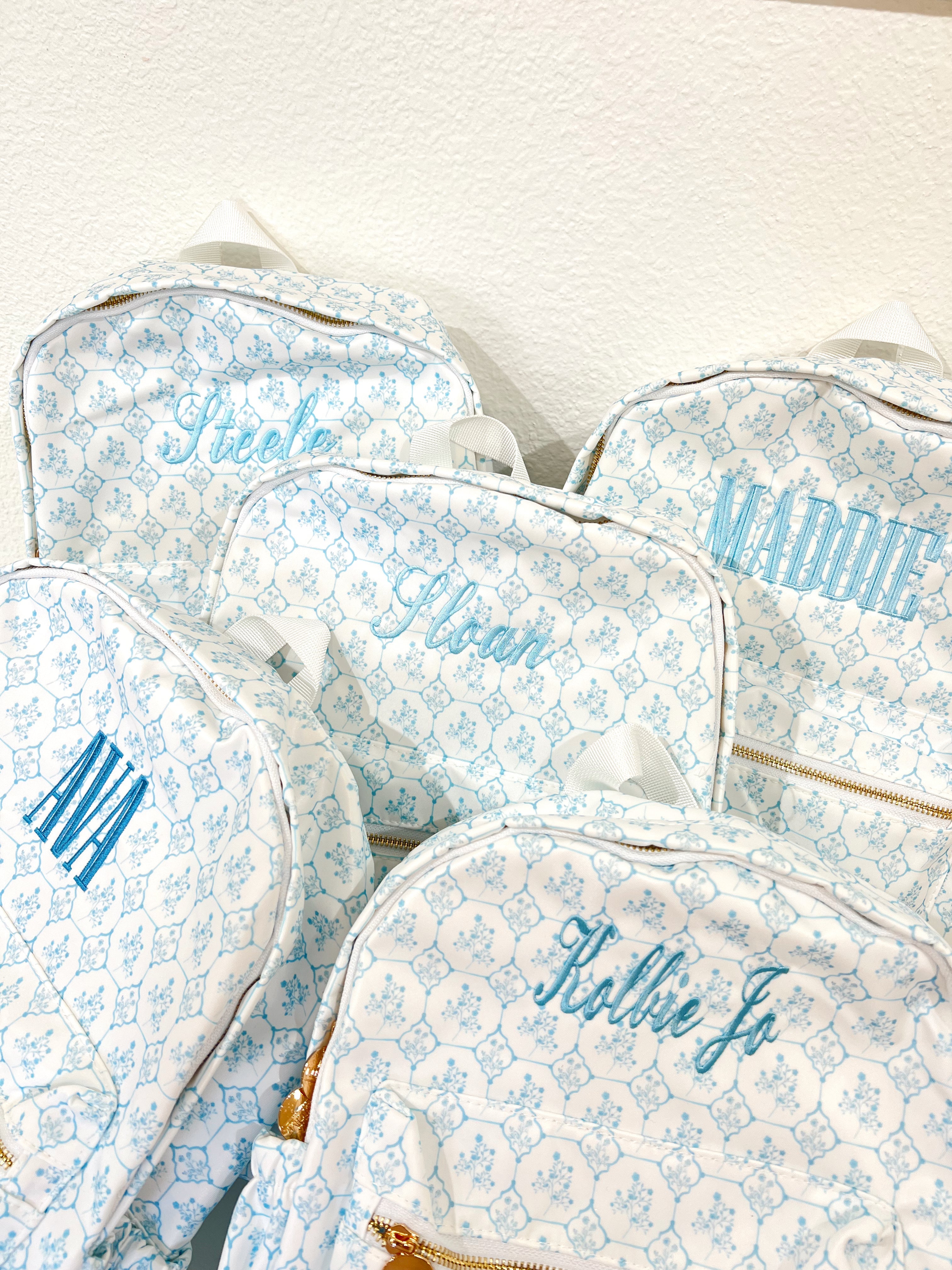 Blue Toile Backpack -PLAIN NO EMBROIDERY