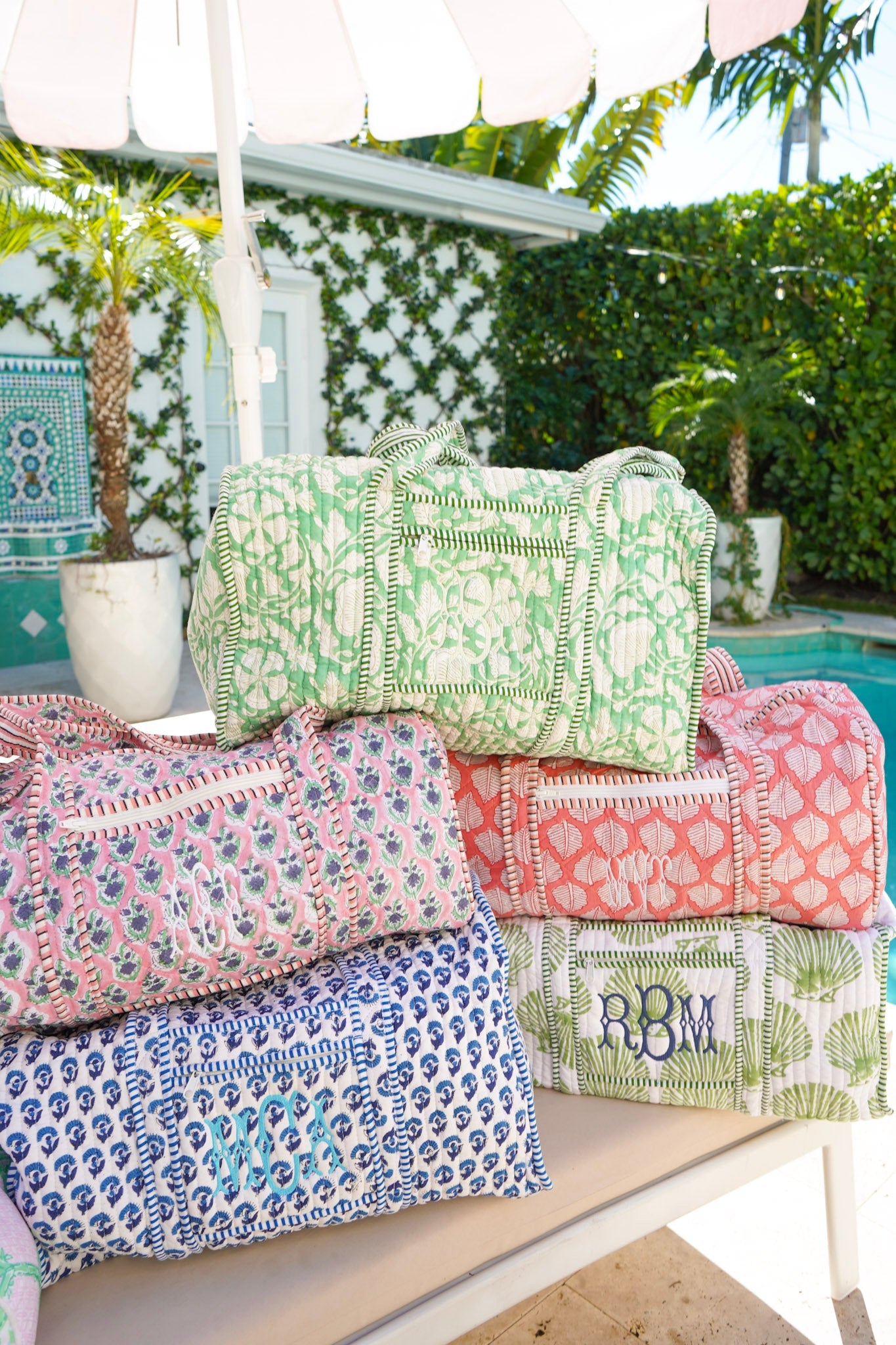 Quilted Block-Print Duffel Bag