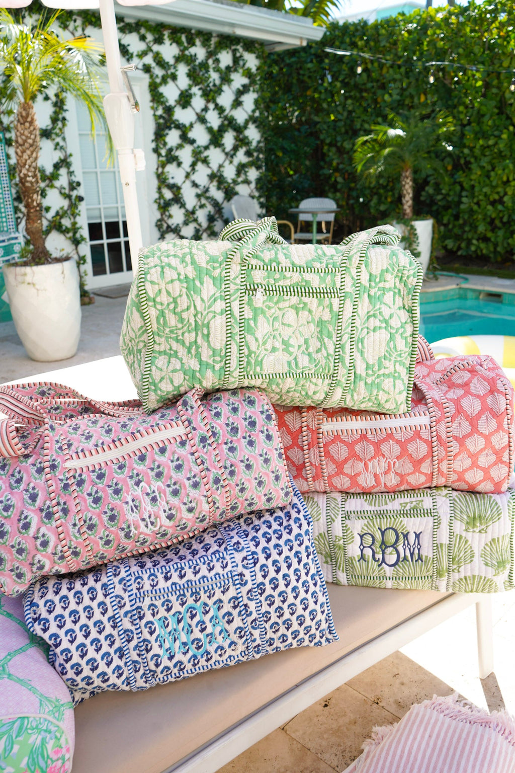 Quilted Block-Print Duffel Bag