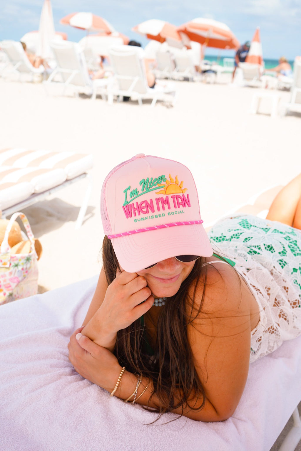 I’m Nicer when I’m Tan - Pink Canvas Trucker Hat