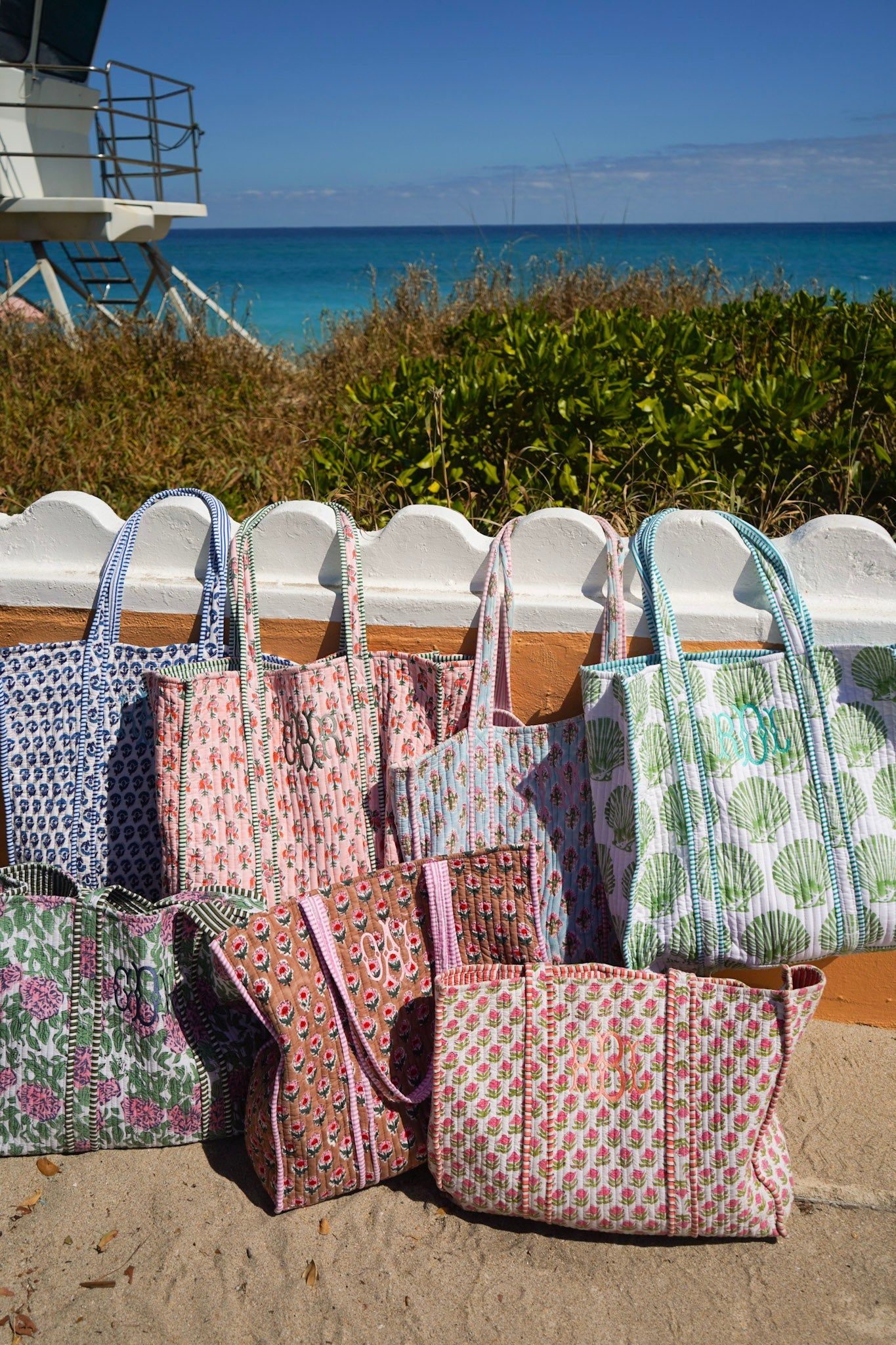 Quilted Block-Print Tote Bag