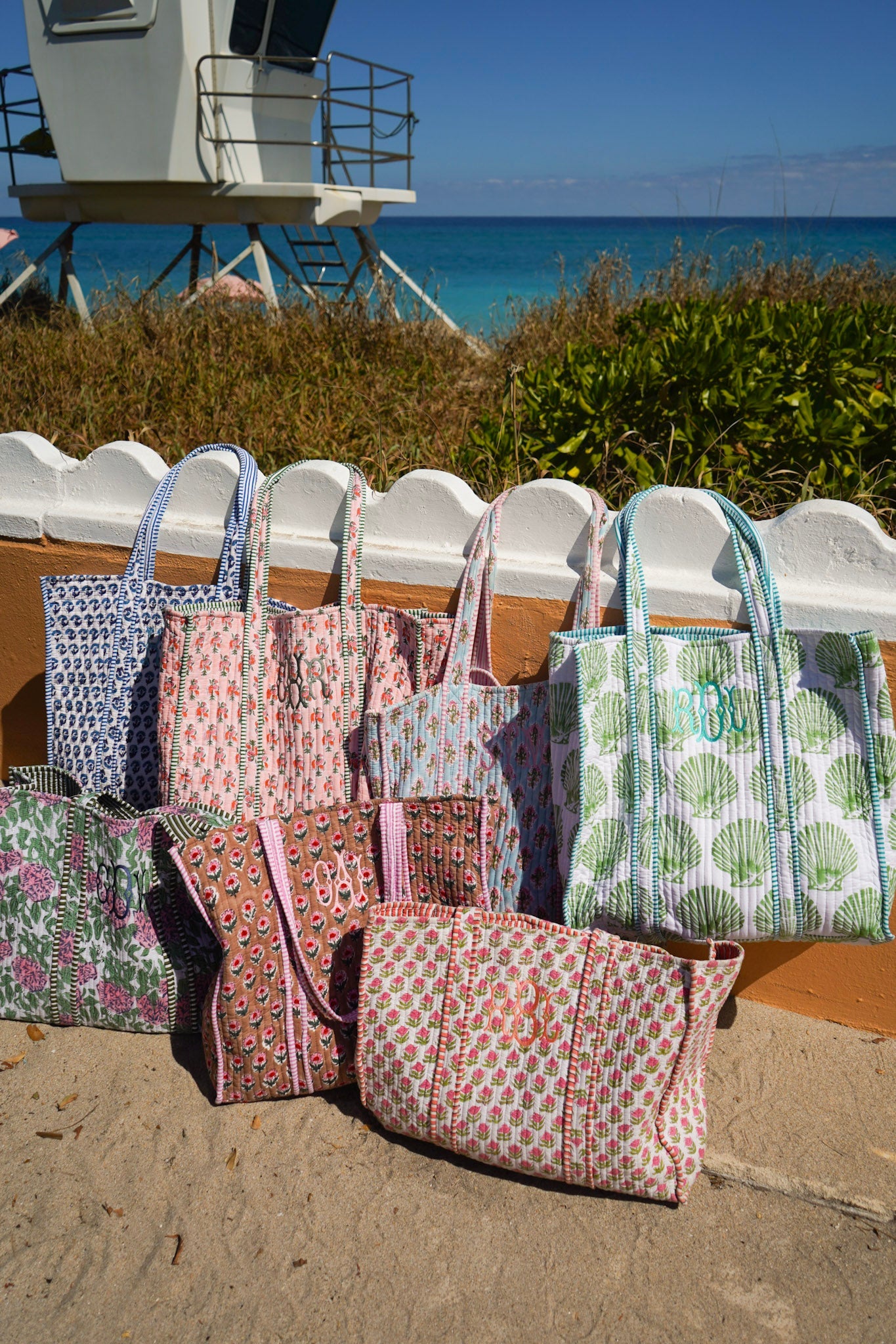 Quilted Block-Print Tote Bag