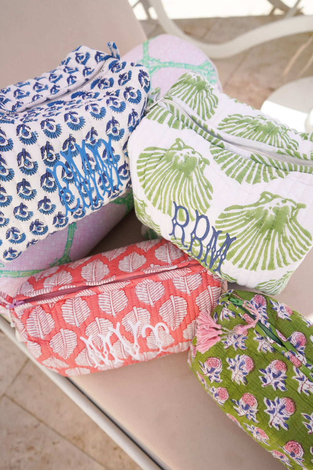 Quilted Block-Print Makeup Bag
