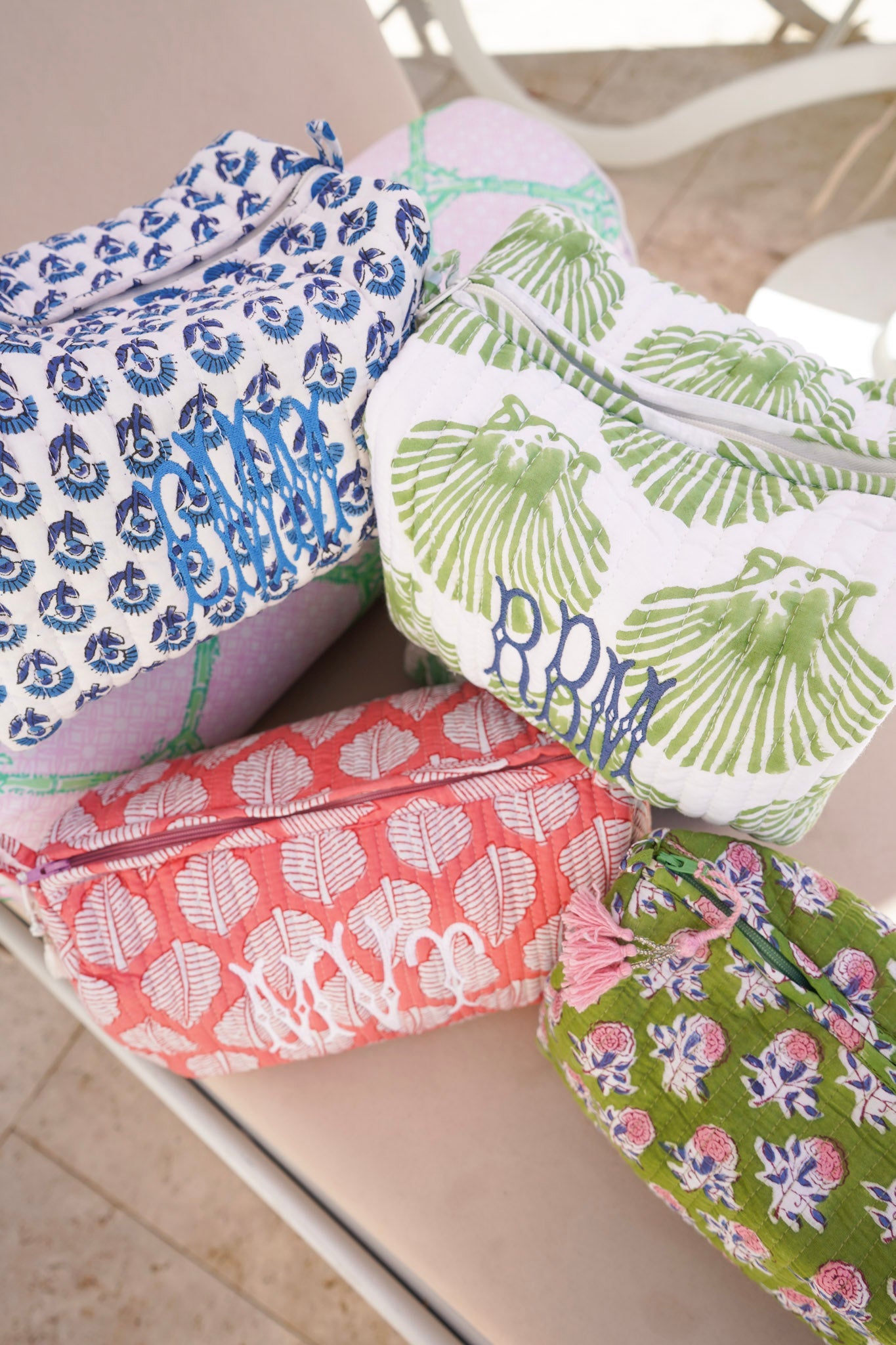 Quilted Block-Print Makeup Bag