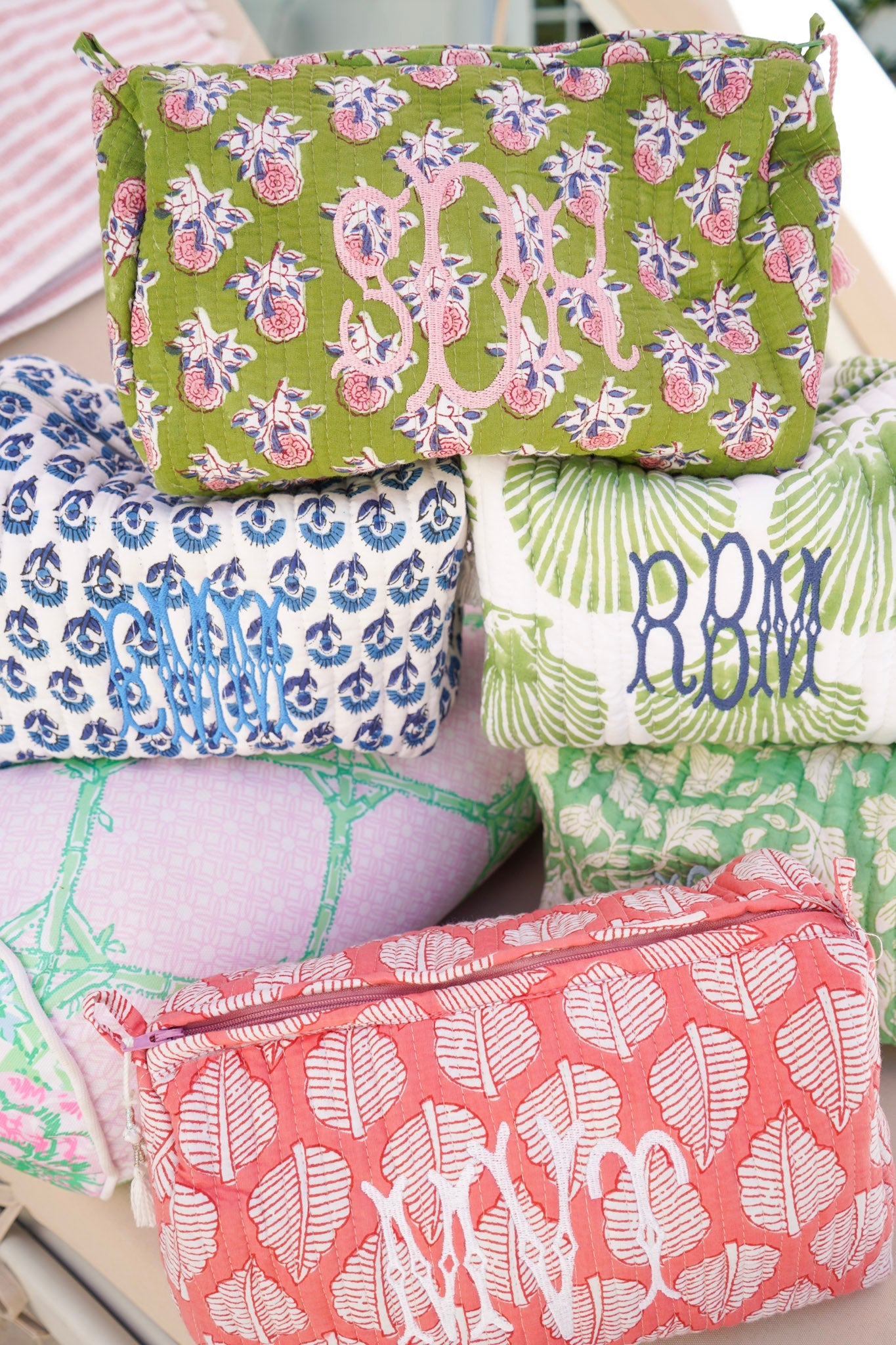 Quilted Block-Print Makeup Bag