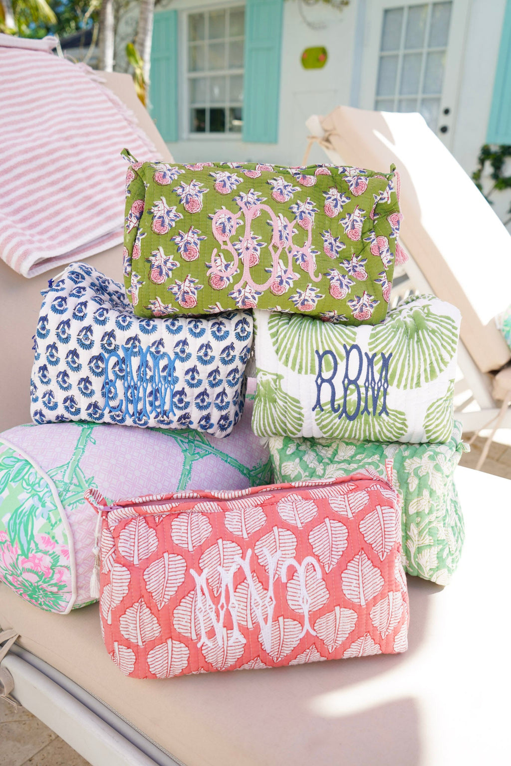 Quilted Block-Print Makeup Bag