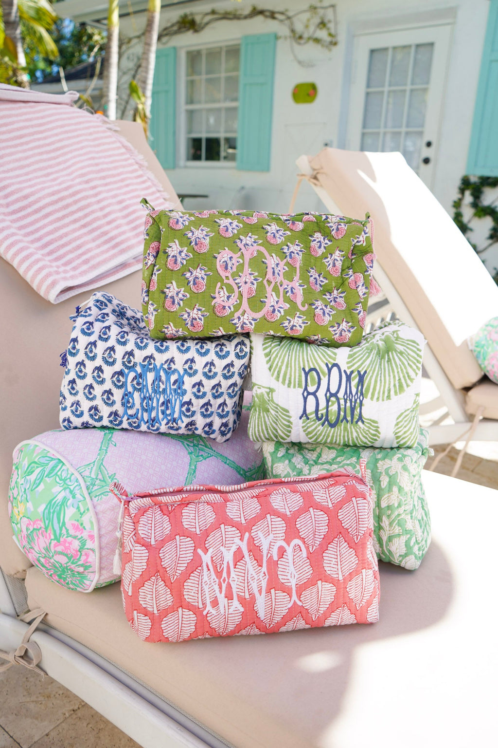 Quilted Block-Print Makeup Bag