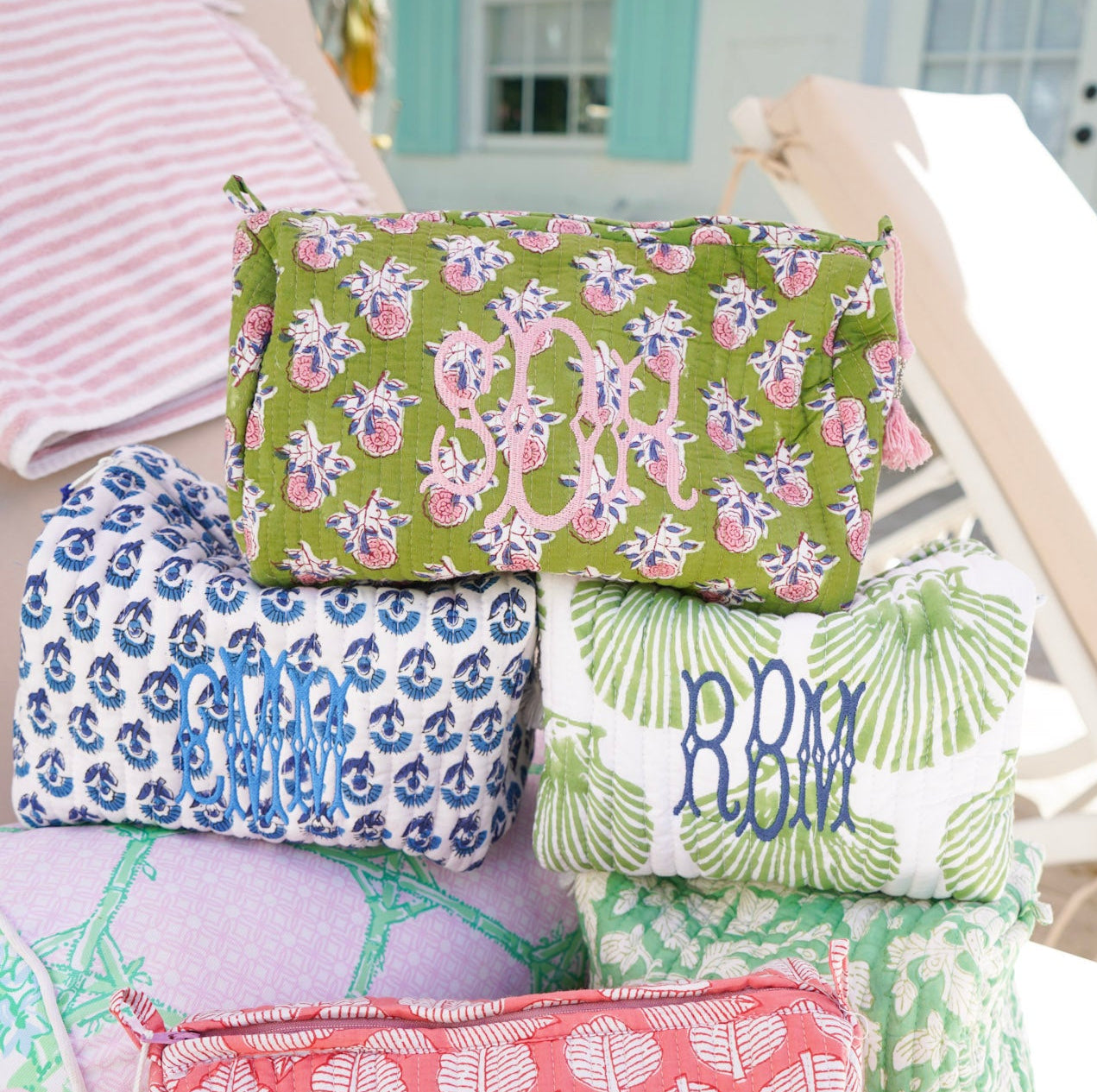 Quilted Block-Print Makeup Bag