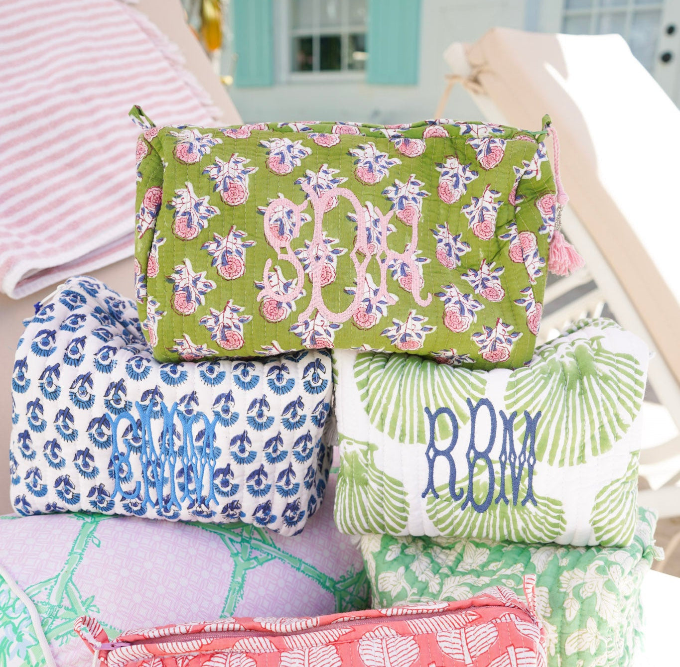 Quilted Block-Print Makeup Bag