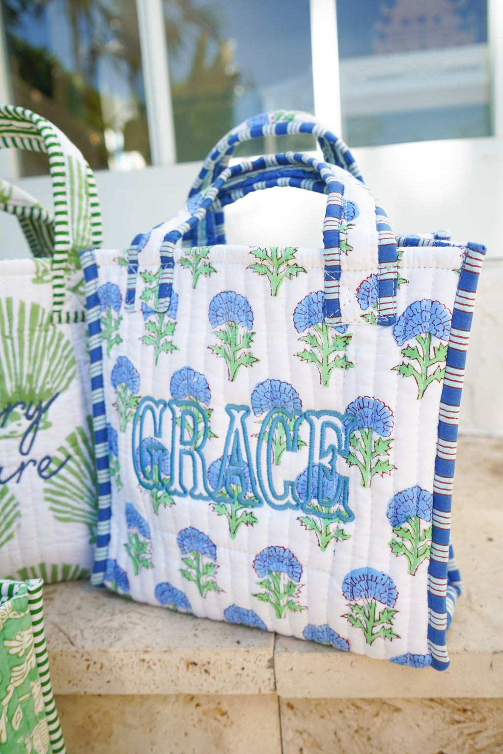 Quilted Block-Print Mini Tote Bag
