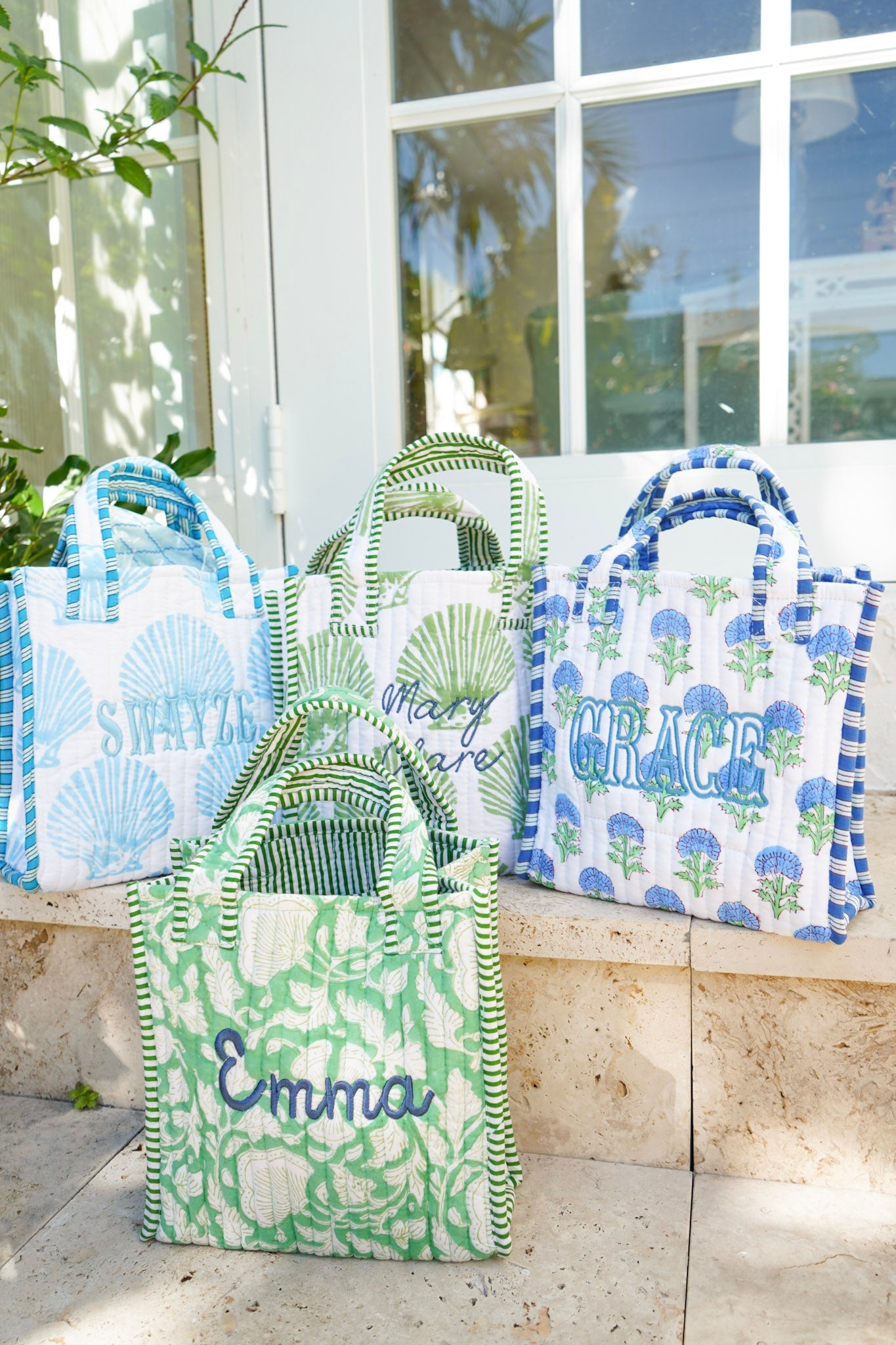 Quilted Block-Print Mini Tote Bag