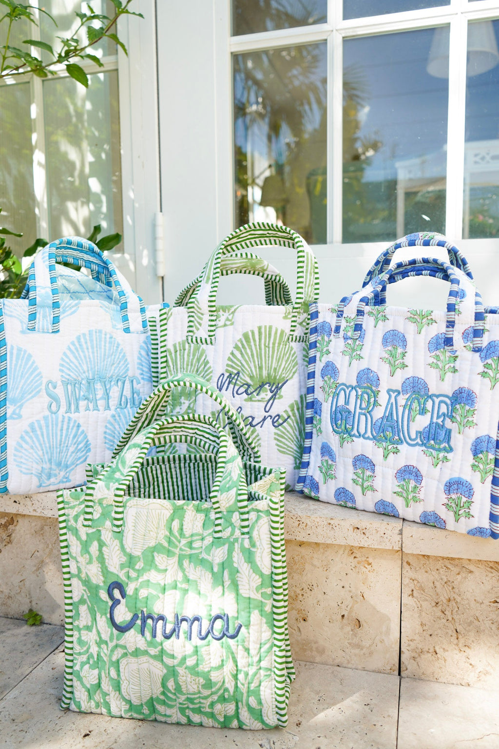 Quilted Block-Print Mini Tote Bag