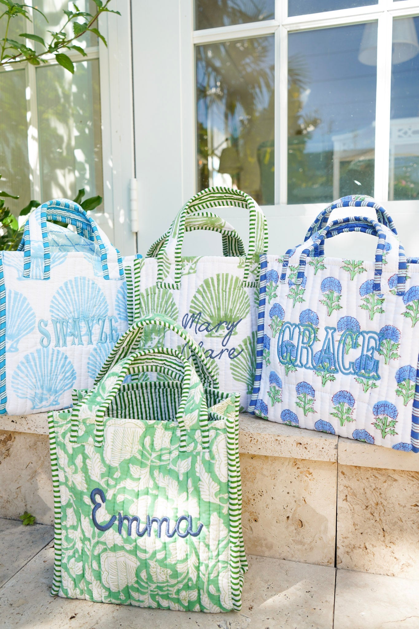 Quilted Block-Print Mini Tote Bag