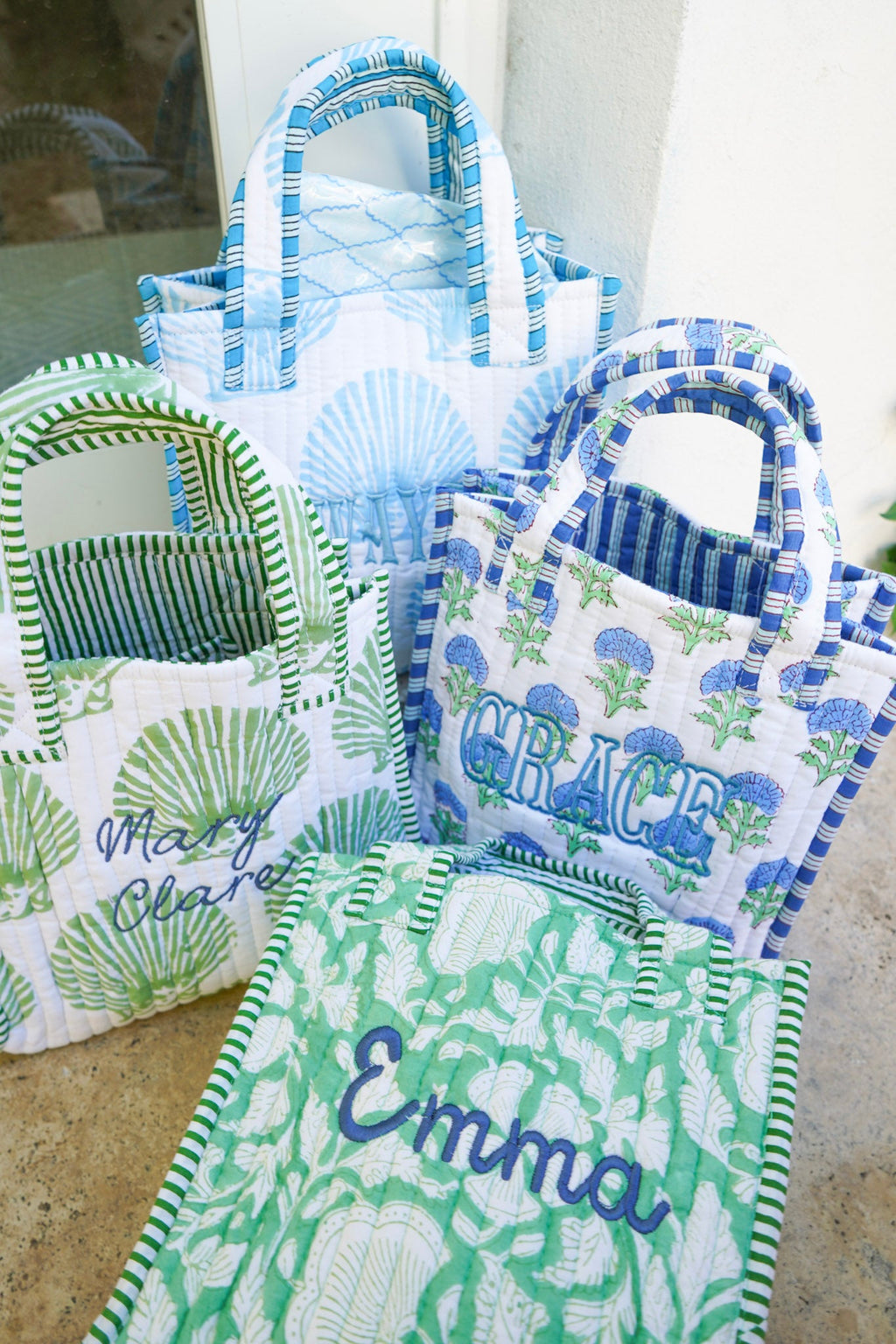 Quilted Block-Print Mini Tote Bag