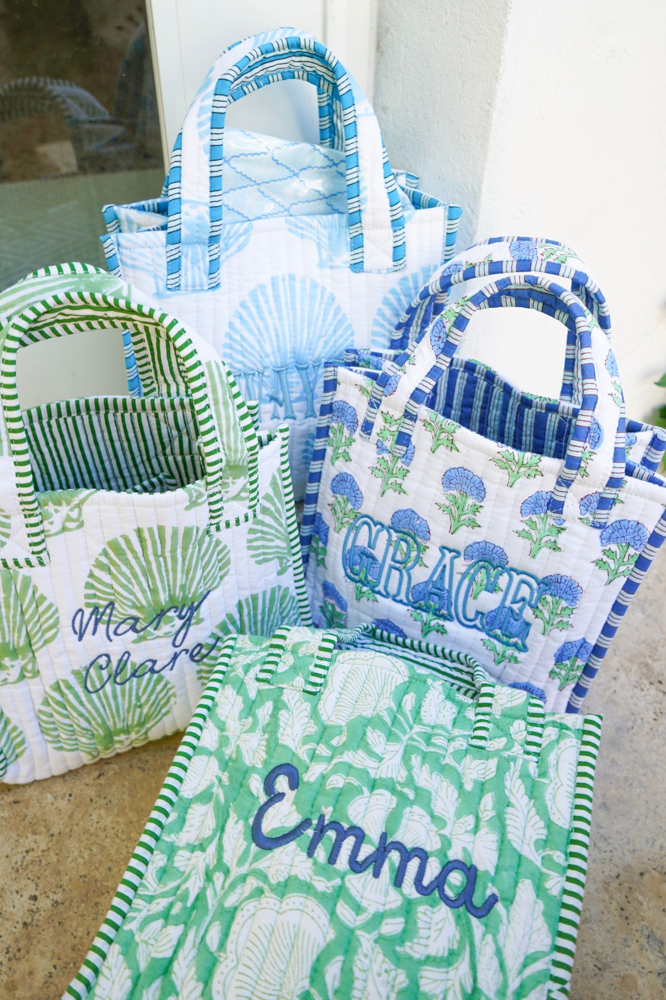 Quilted Block-Print Mini Tote Bag
