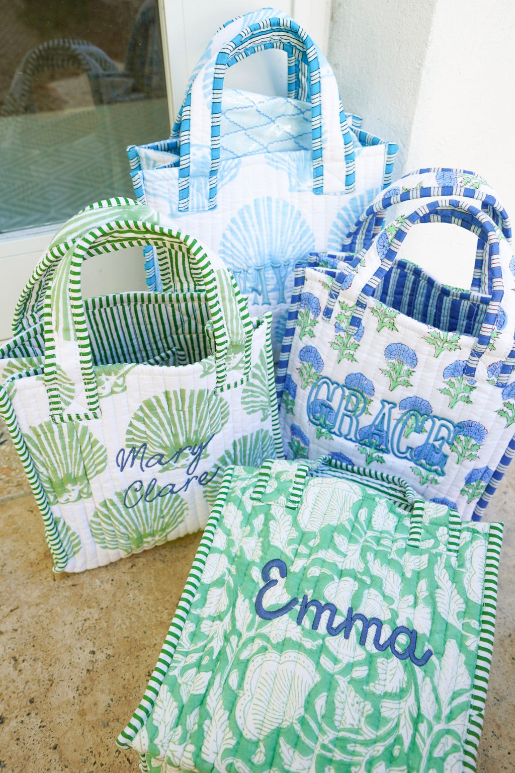 Quilted Block-Print Mini Tote Bag