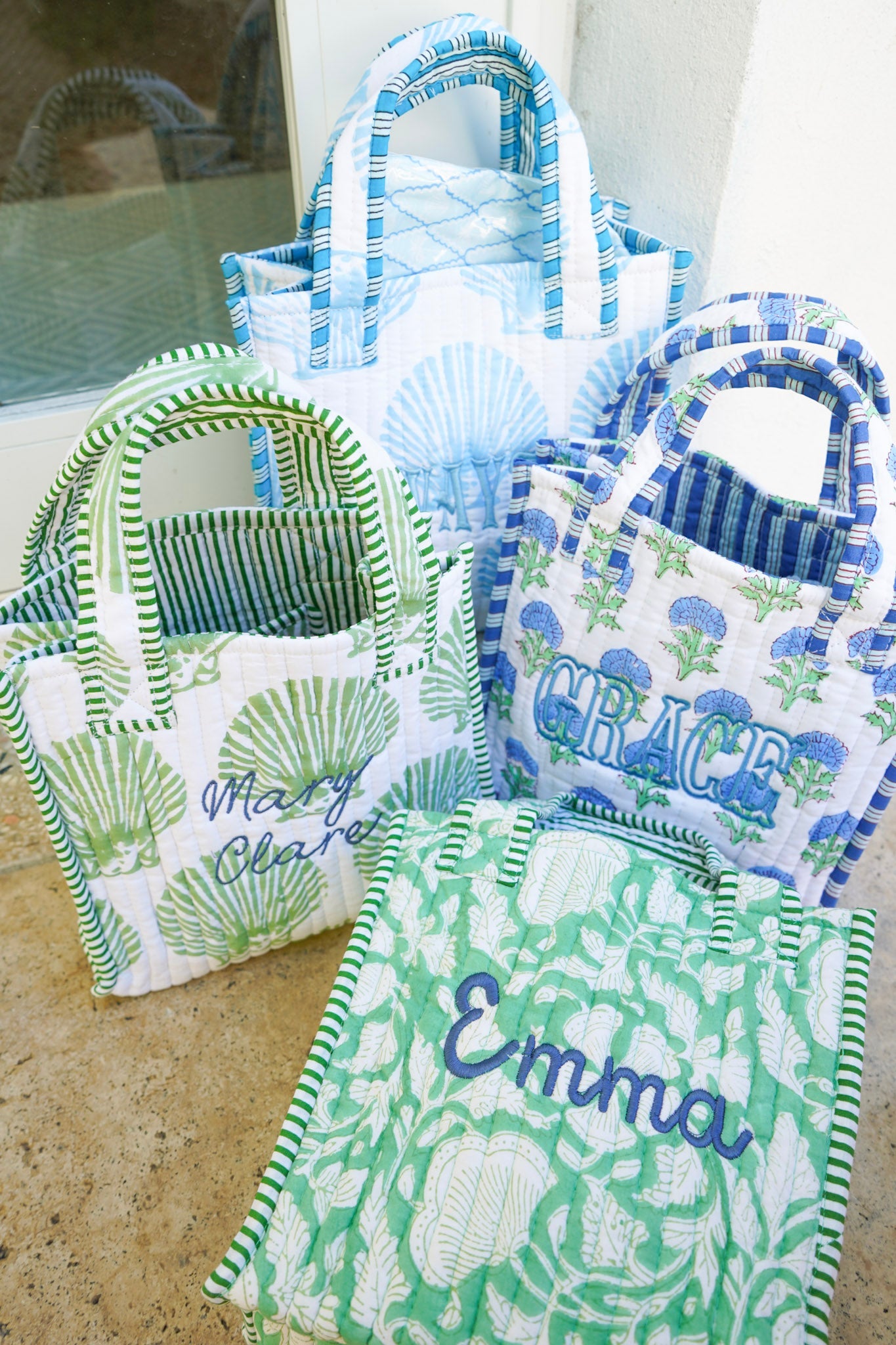 Quilted Block-Print Mini Tote Bag