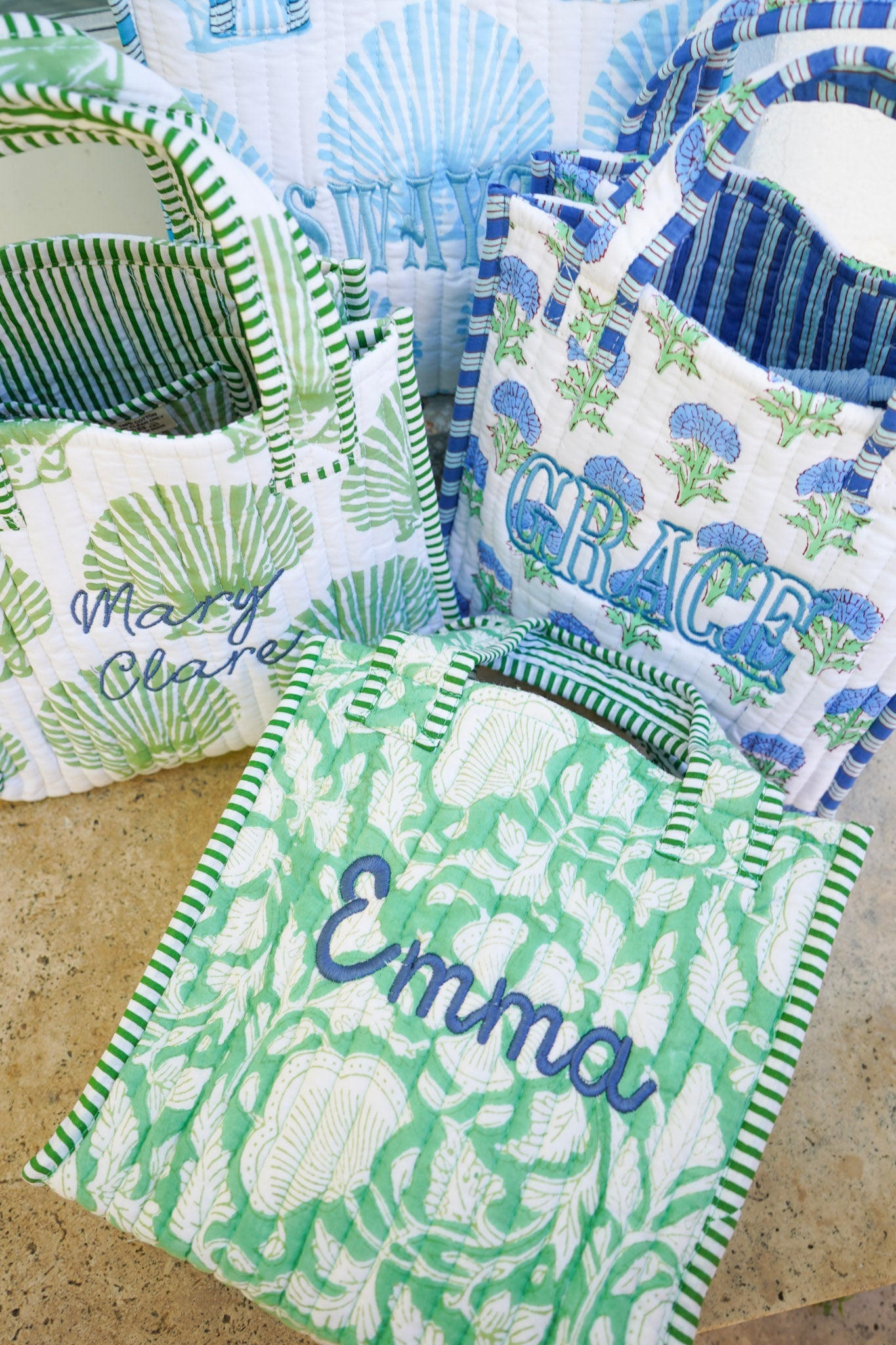 Quilted Block-Print Mini Tote Bag