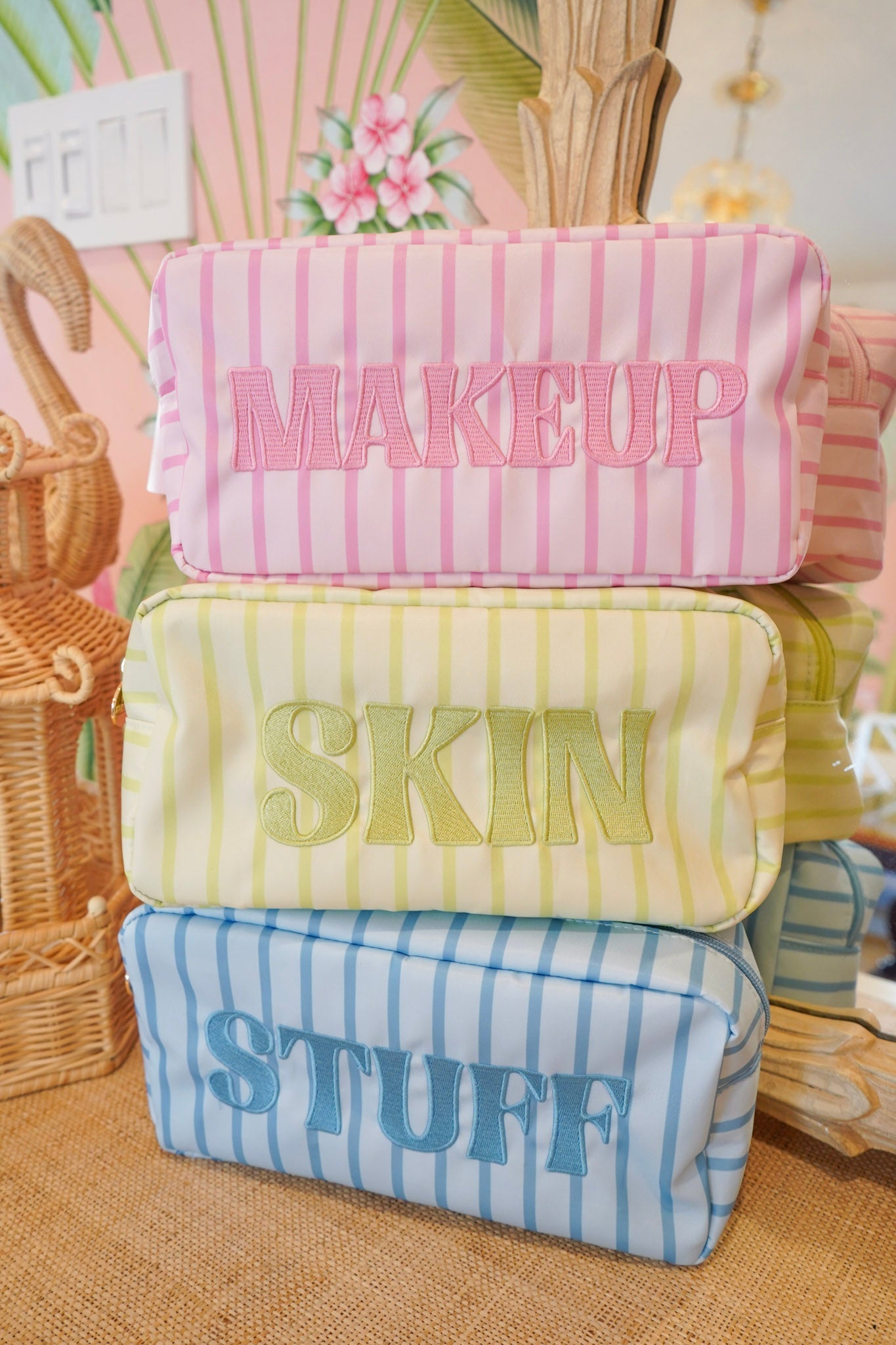 Striped Travel- Ready Cosmetic Bags
