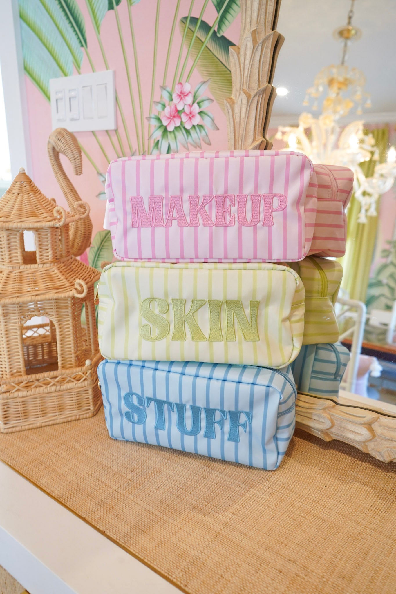 Striped Travel- Ready Cosmetic Bags
