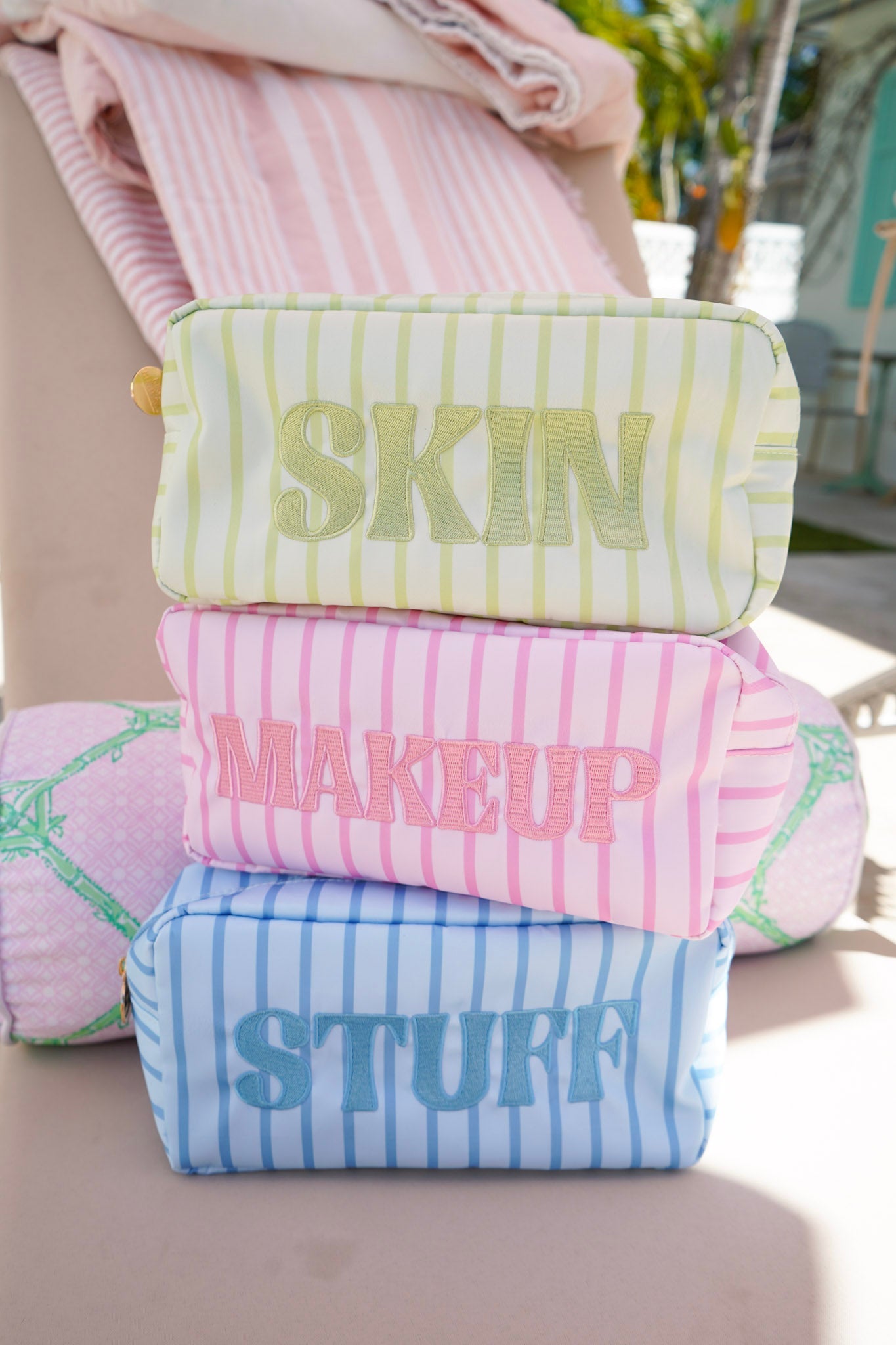 Striped Travel- Ready Cosmetic Bags