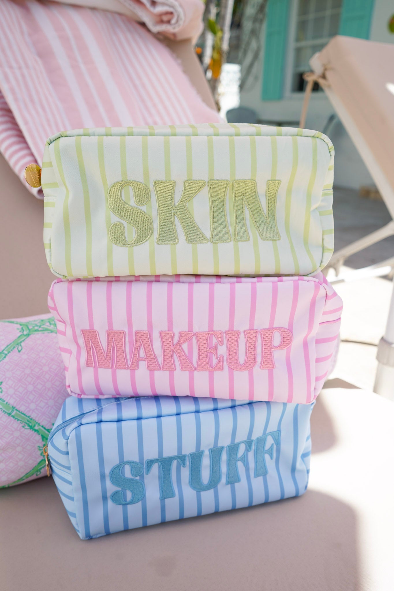 Striped Travel- Ready Cosmetic Bags