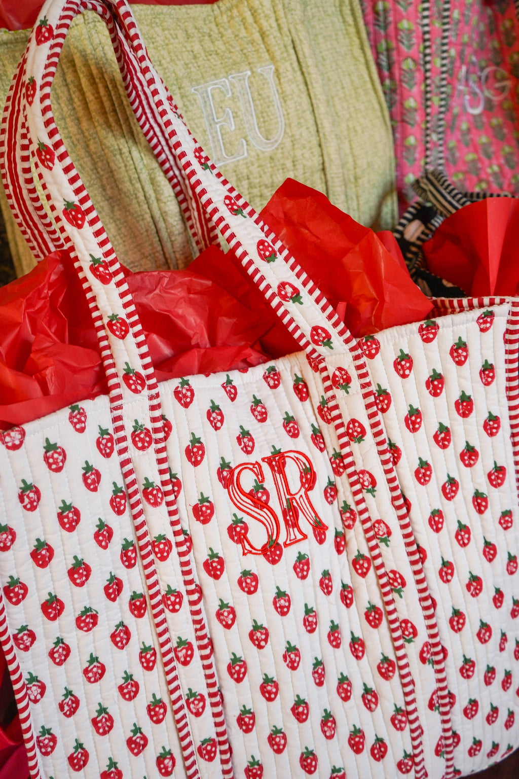 Quilted Block-Print Tote Bag