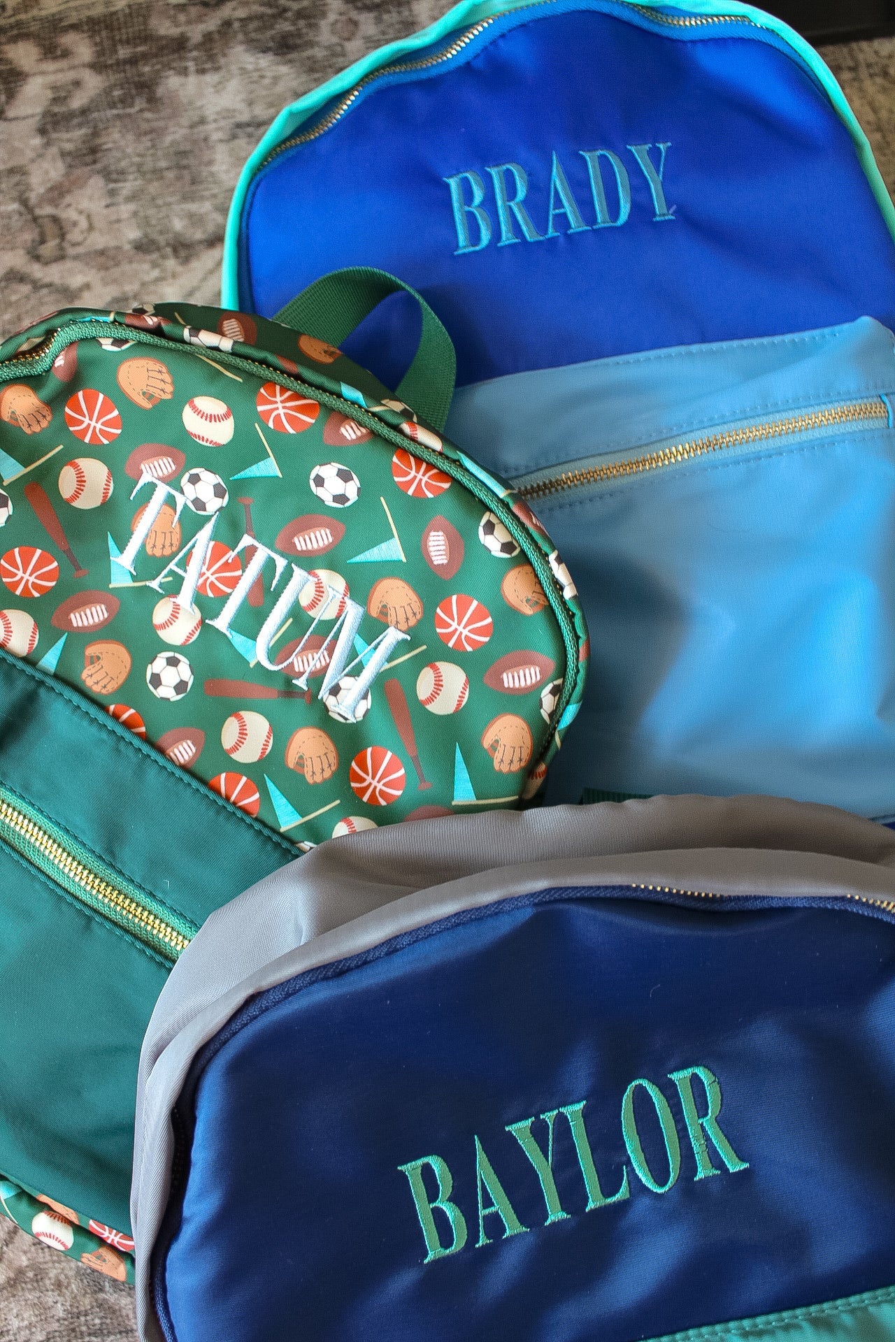 Green, Navy, + Grey Colorblock Backpack -PLAIN NO EMBROIDERY