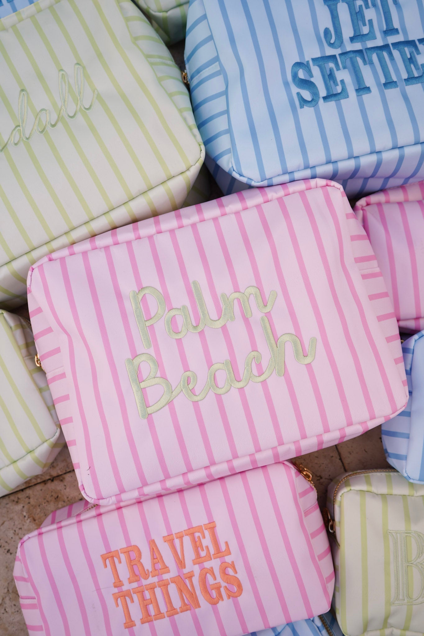 Nylon Striped Makeup Bag Collection