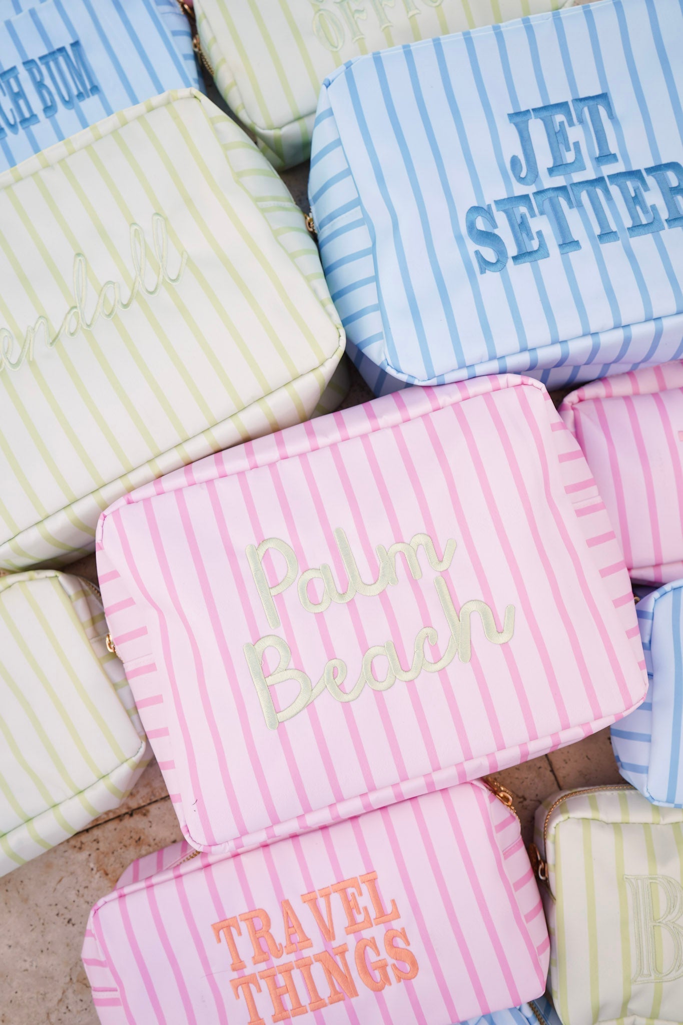 Nylon Striped Makeup Bag Collection