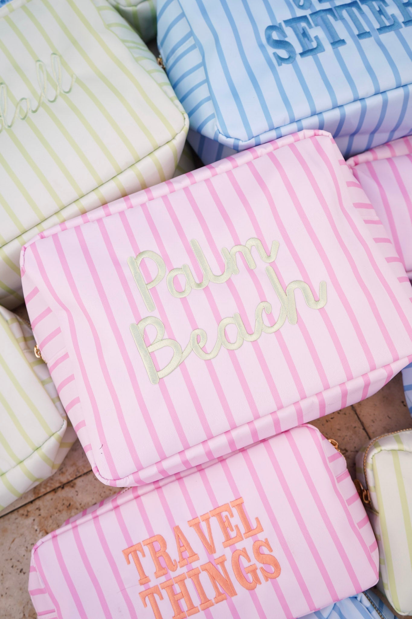 Nylon Striped Makeup Bag Collection